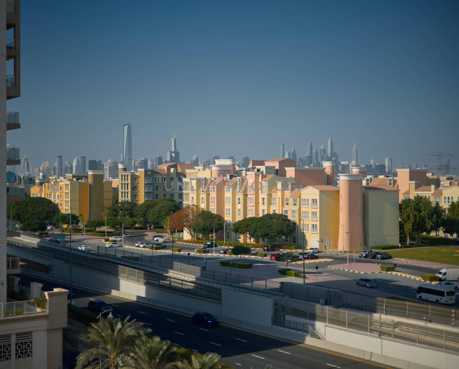 UAE, Dubai, 19 September 2024: architecture of the city at sunset, skyscrapers with glass facades. High quality photo