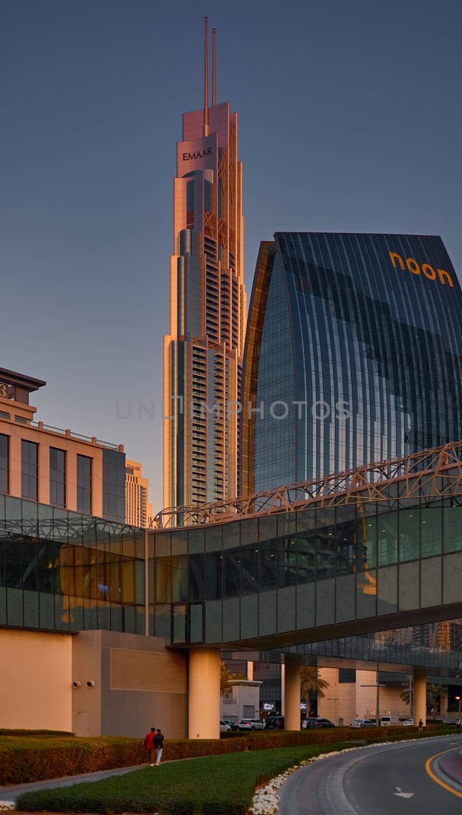 UAE, Dubai, 19 September 2024: architecture of the city at sunset, skyscrapers with glass facades. High quality photo