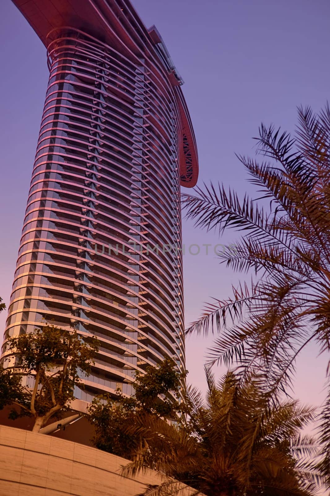 UAE, Dubai, 19 September 2024: architecture of the city at sunset, skyscrapers with glass facades. High quality photo