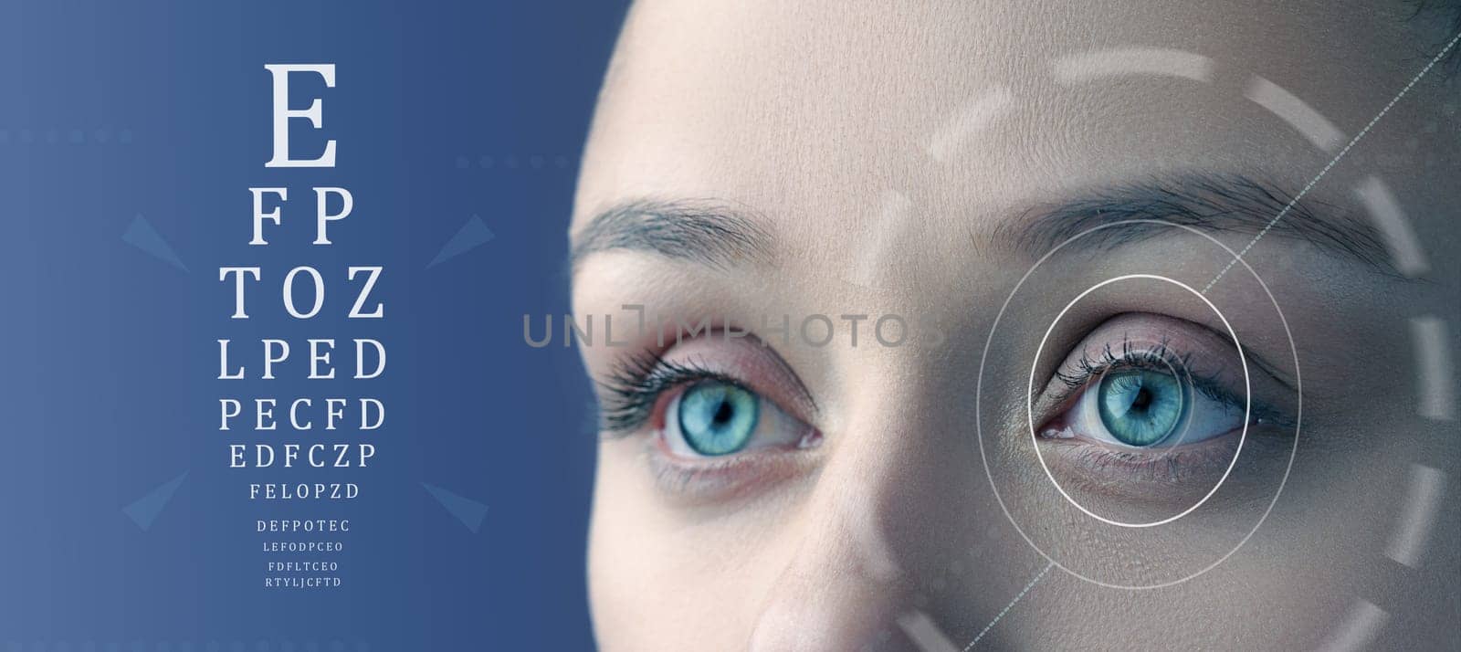 An individual undergoing an eye examination gazes intently at a vision chart displaying letters. The clinical atmosphere emphasizes precision and care in assessing eyesight.
