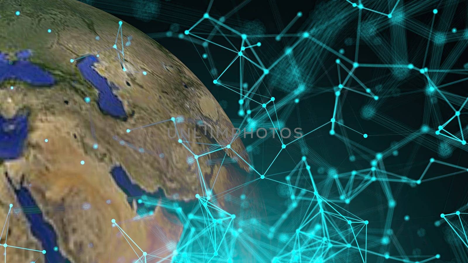 Earth with connection dots. Computer generated 3d render