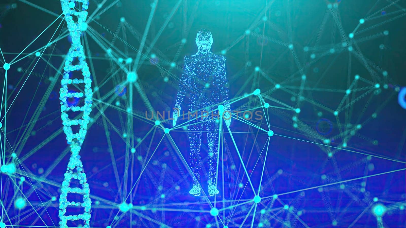 Digital human body with DNA. Computer generated 3d render
