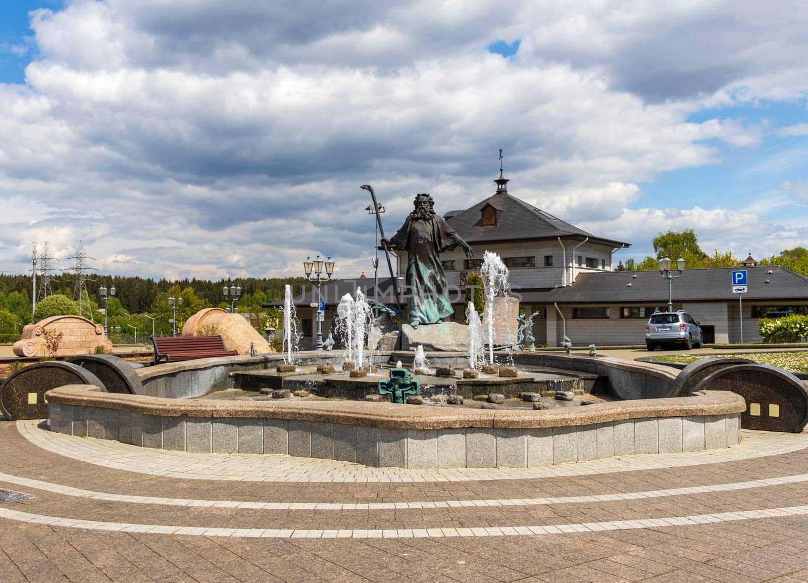 05.05.2025 - Minsk, Belarus. Monument to Moses Fountain at Memorial Church of All Saints