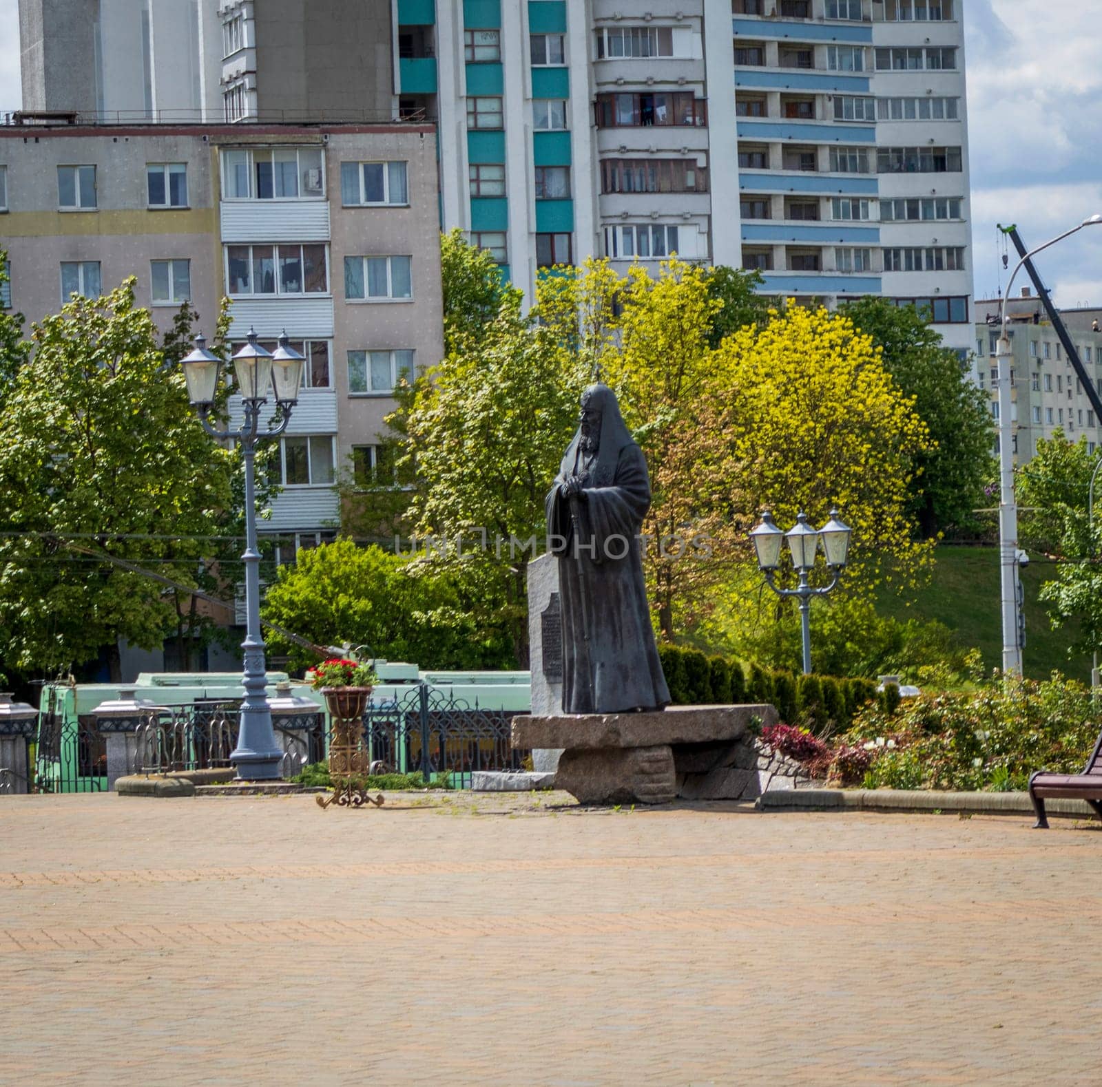 05.05.2025 - Minsk, Belarus. Monument to Aleksey the second, bishop at the church of all saints