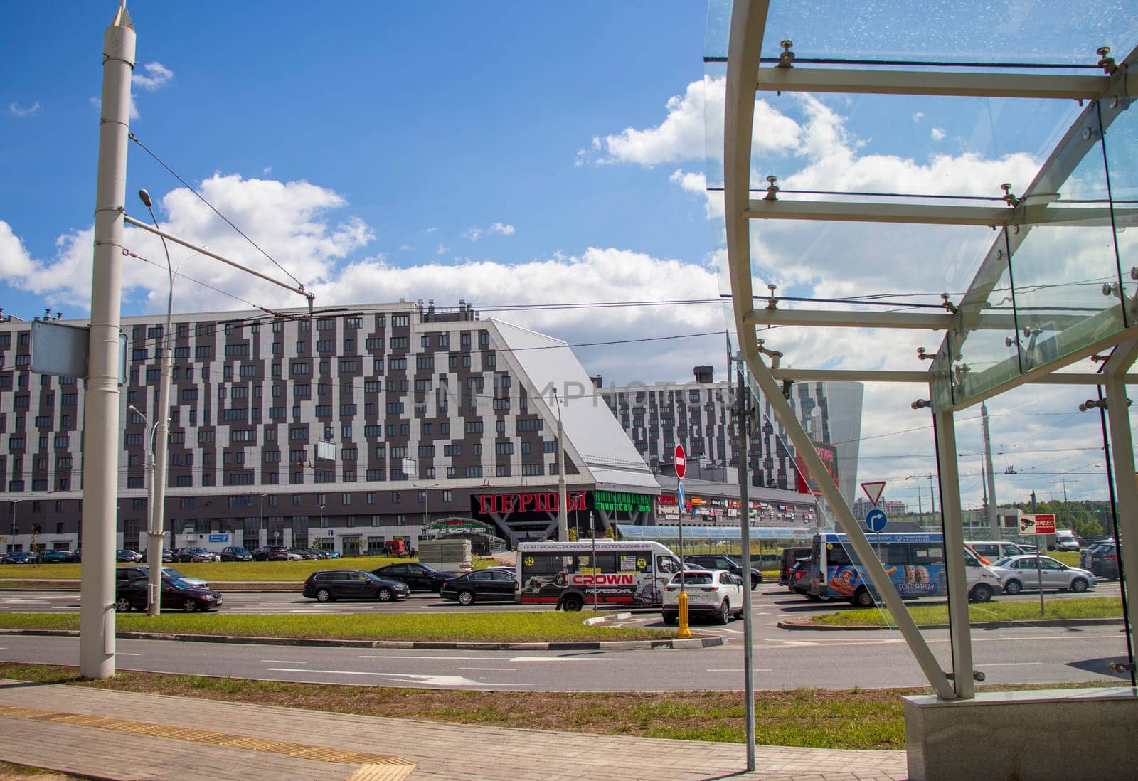 05.05.2025 - Minsk, Belarus. Shopping mall called Pershiy, located on the center of the city