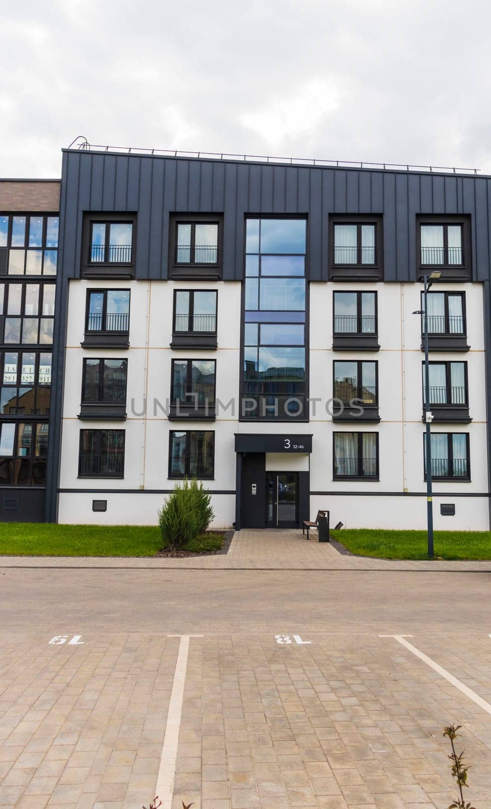 Shot of the stylish, modern, urban, residential suburb where buildings have ergonomic design and vivid colors