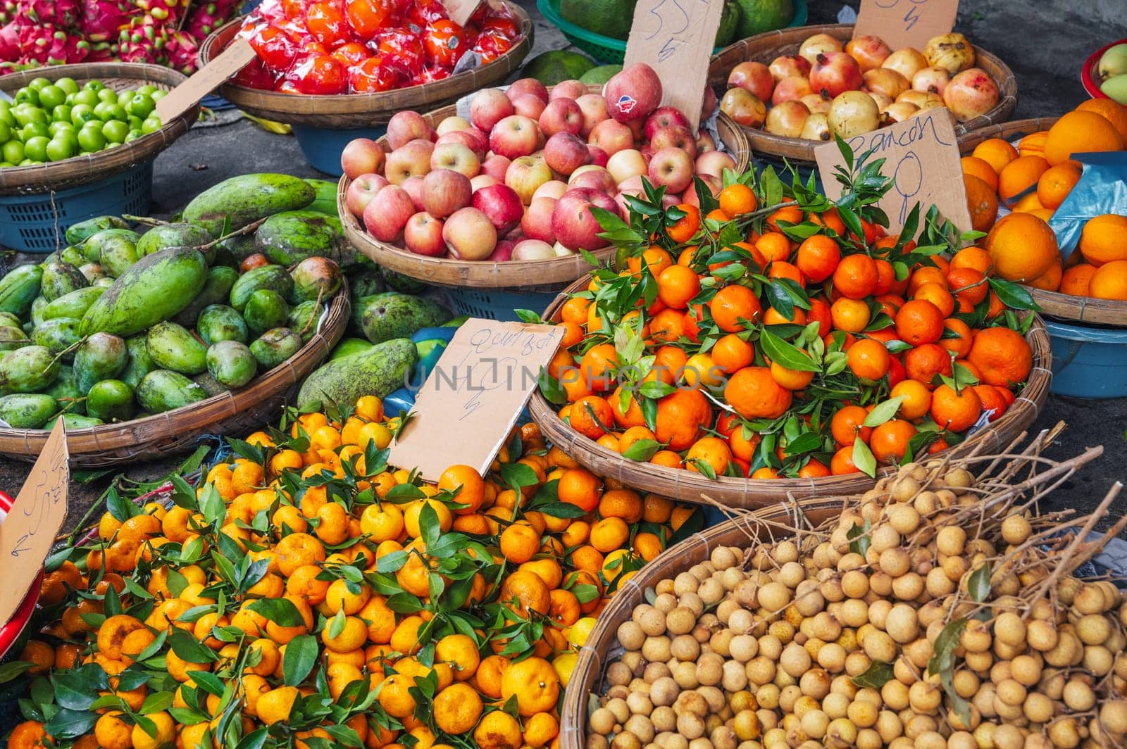The Vietnamese local market sells many types of fresh fruits. Nha Trang, Vietnam - December 16, 2024