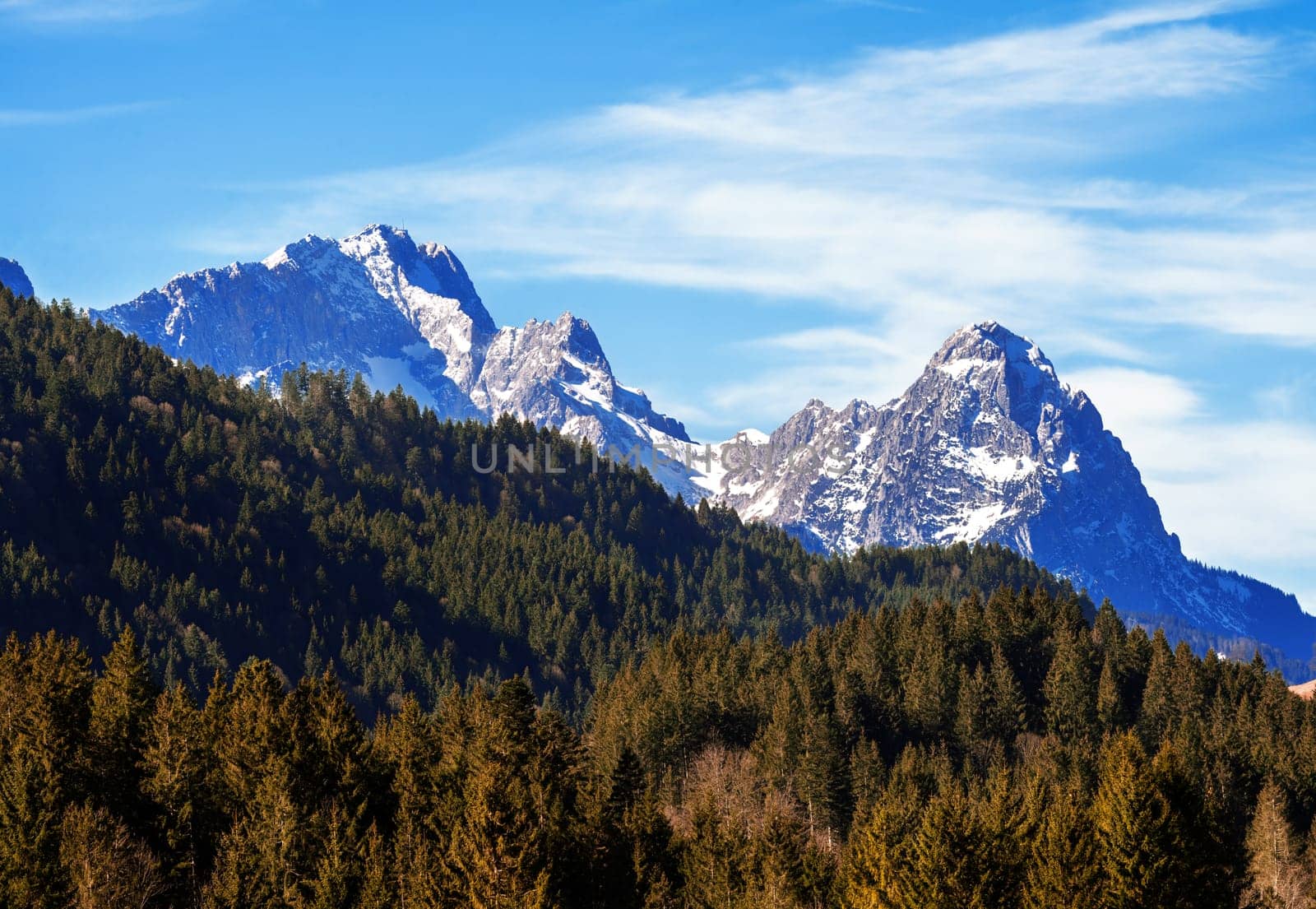 Alpine landscape in Bavaria with the Wetterstein mountains