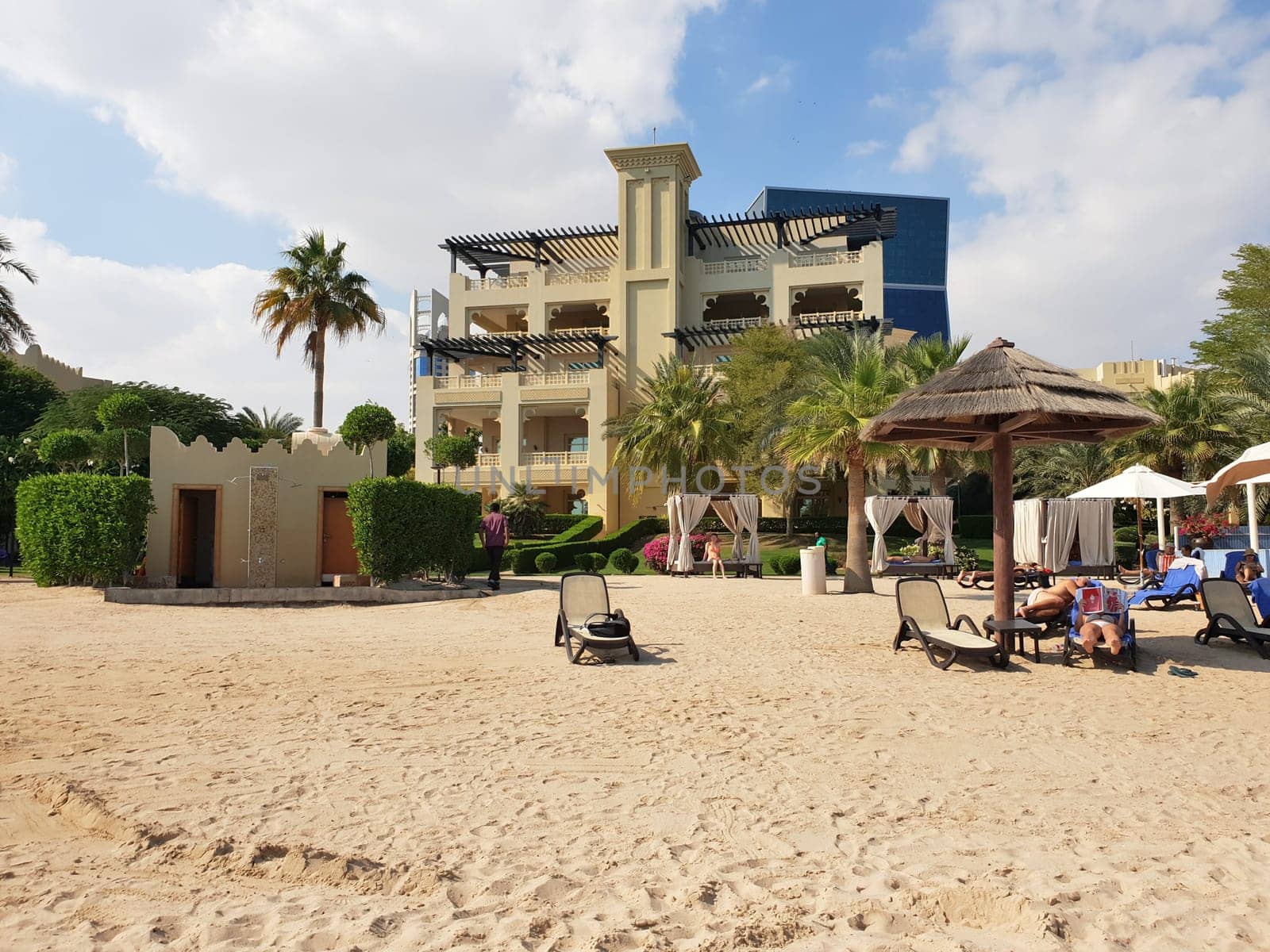 Doha, Qatar - Nov 22. 2019. Private Beach Grand of the Hyatt Hotels