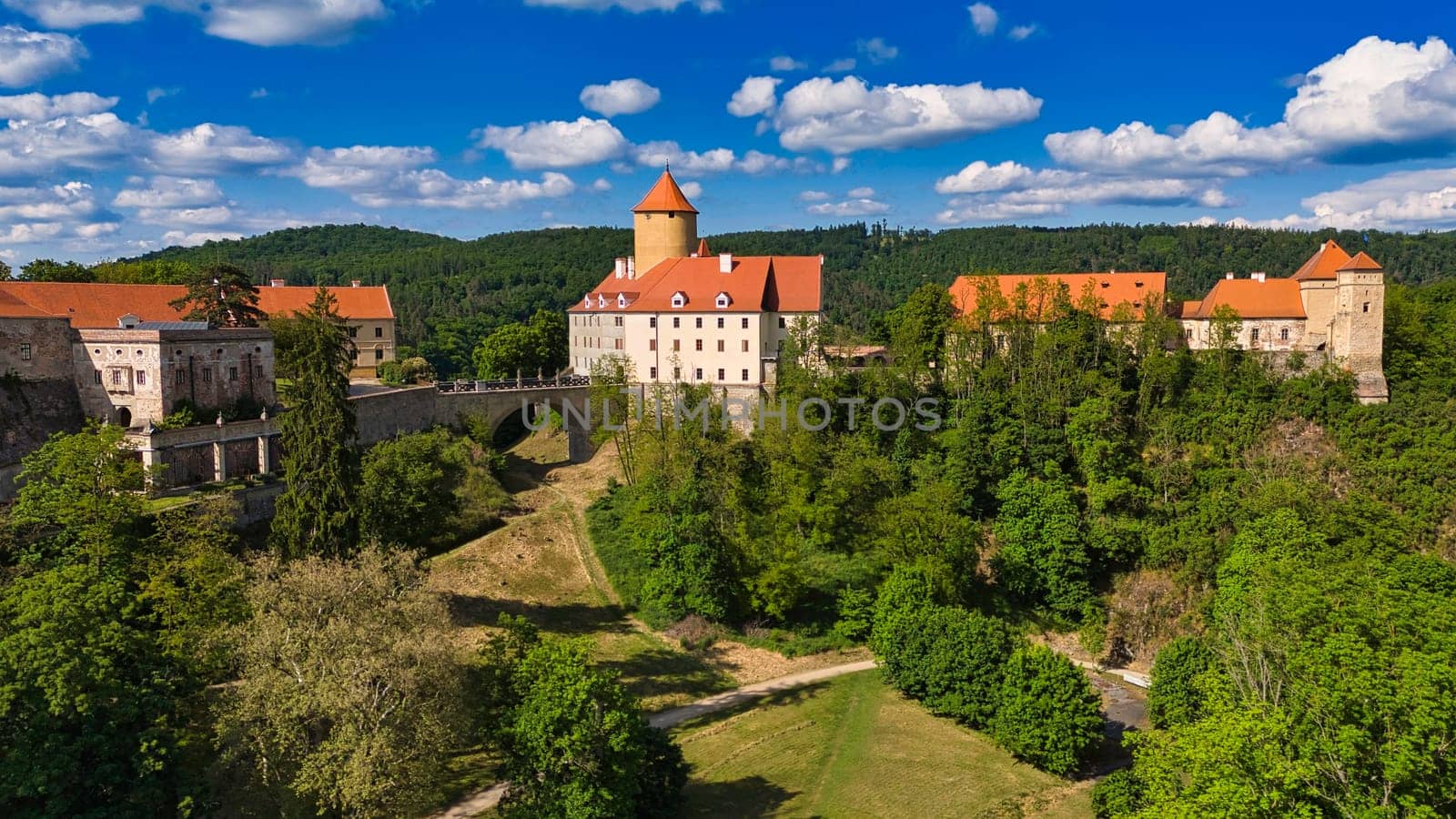 Beautiful Gothic castle Veveri. The city of Brno at the Brno dam. South Moravia - Czech Republic - Central Europe.