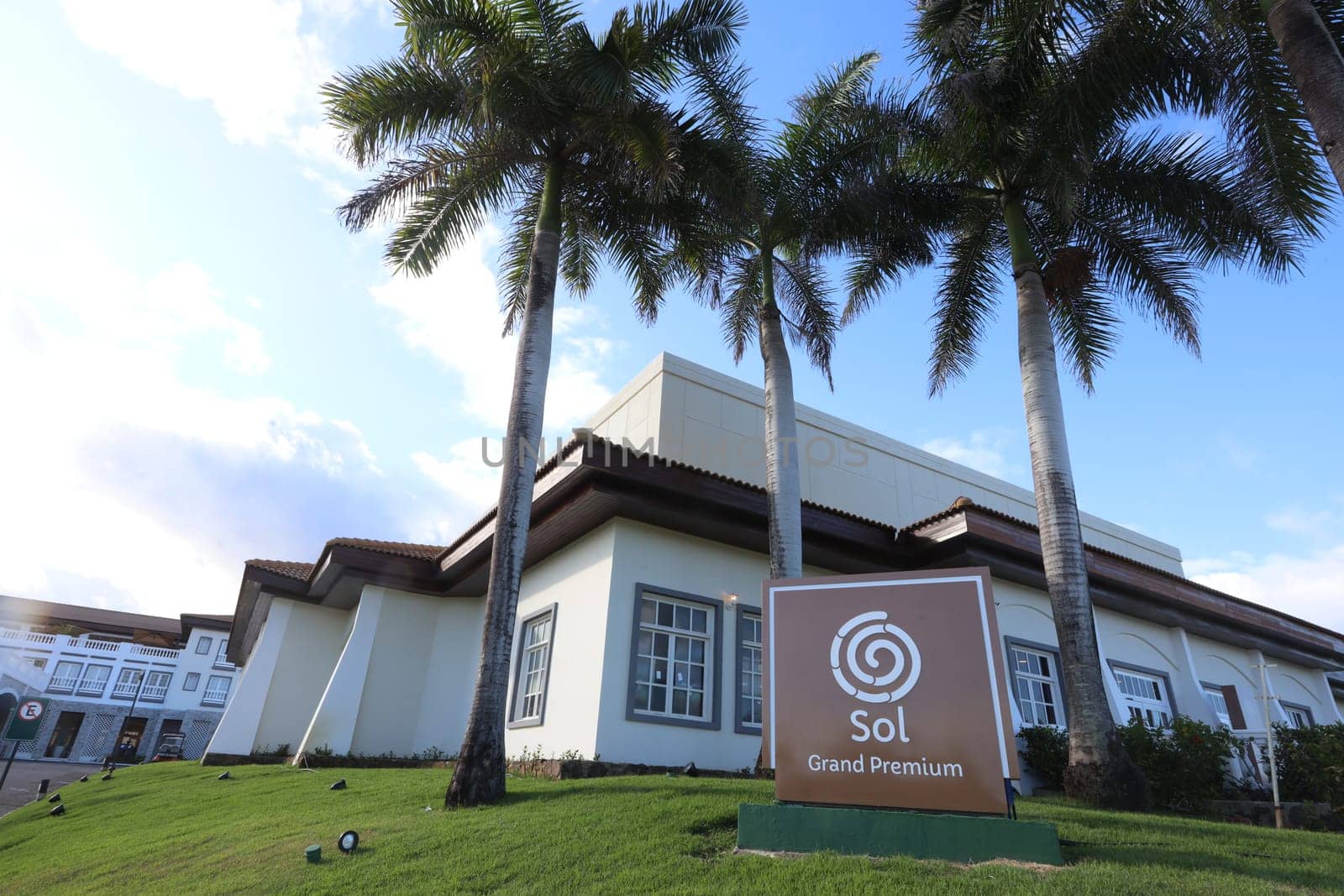 mata de sao joao, bahia, brazil - march 19, 2025: view of the Sol Grand Premium hotel in the Costa da Sauipe hotel complex in Bahia.
