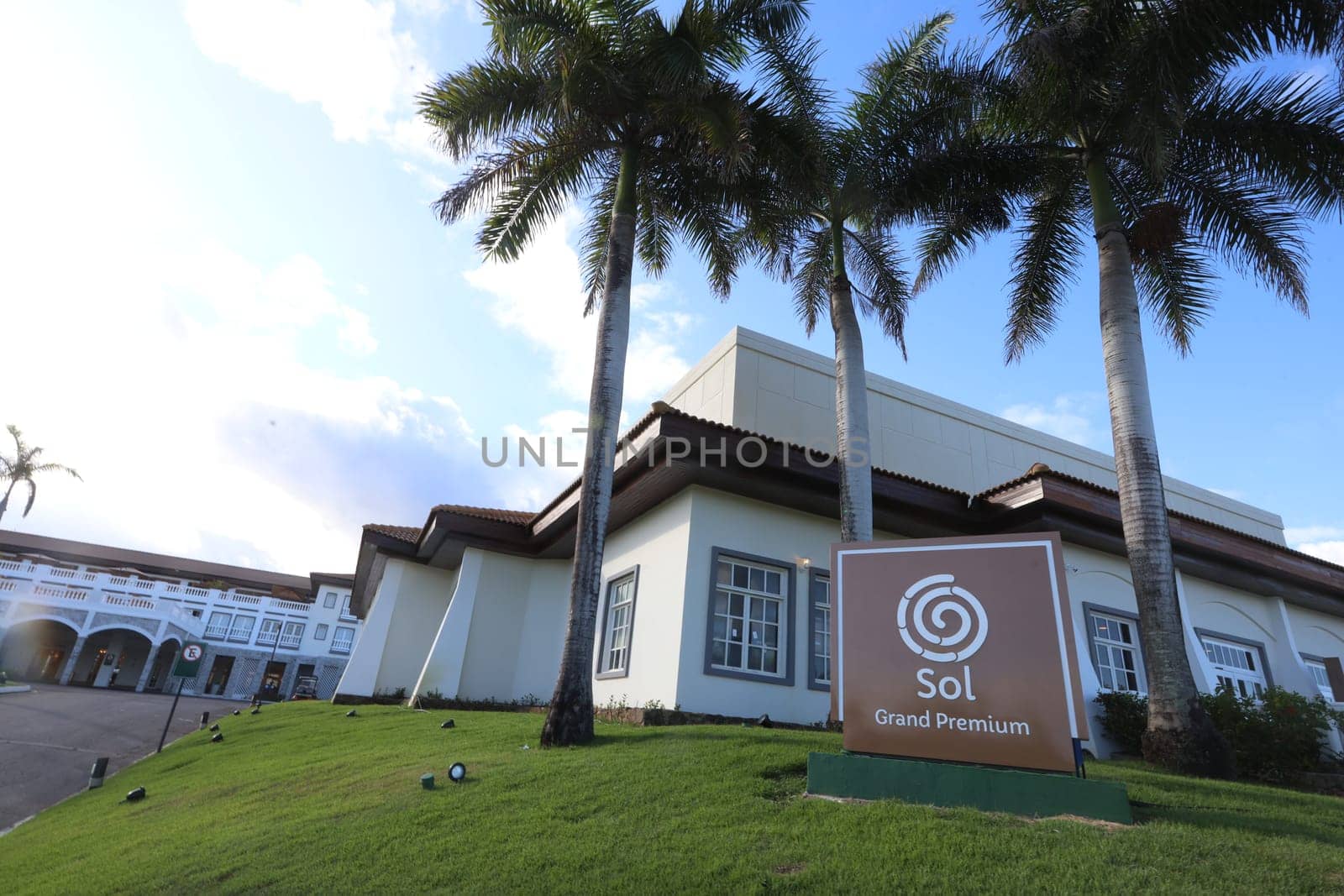 mata de sao joao, bahia, brazil - march 19, 2025: view of the Sol Grand Premium hotel in the Costa da Sauipe hotel complex in Bahia.
