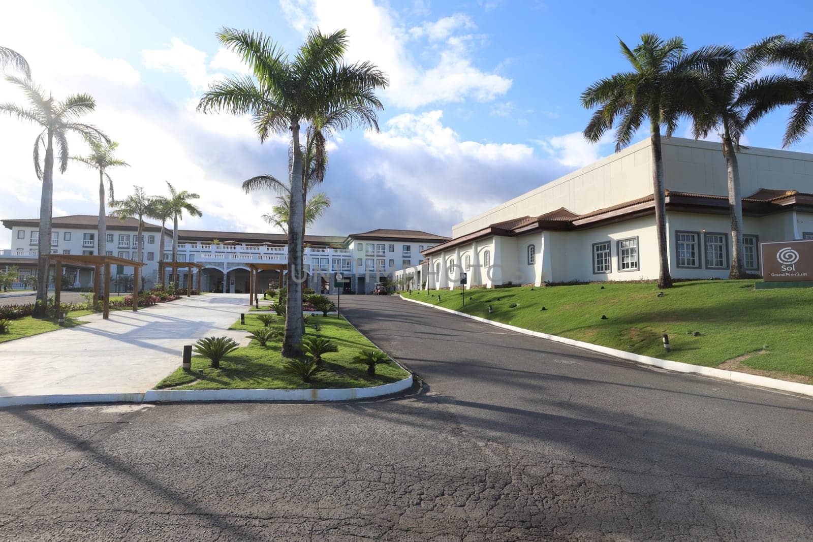 mata de sao joao, bahia, brazil - march 19, 2025: view of the Sol Grand Premium hotel in the Costa da Sauipe hotel complex in Bahia.

