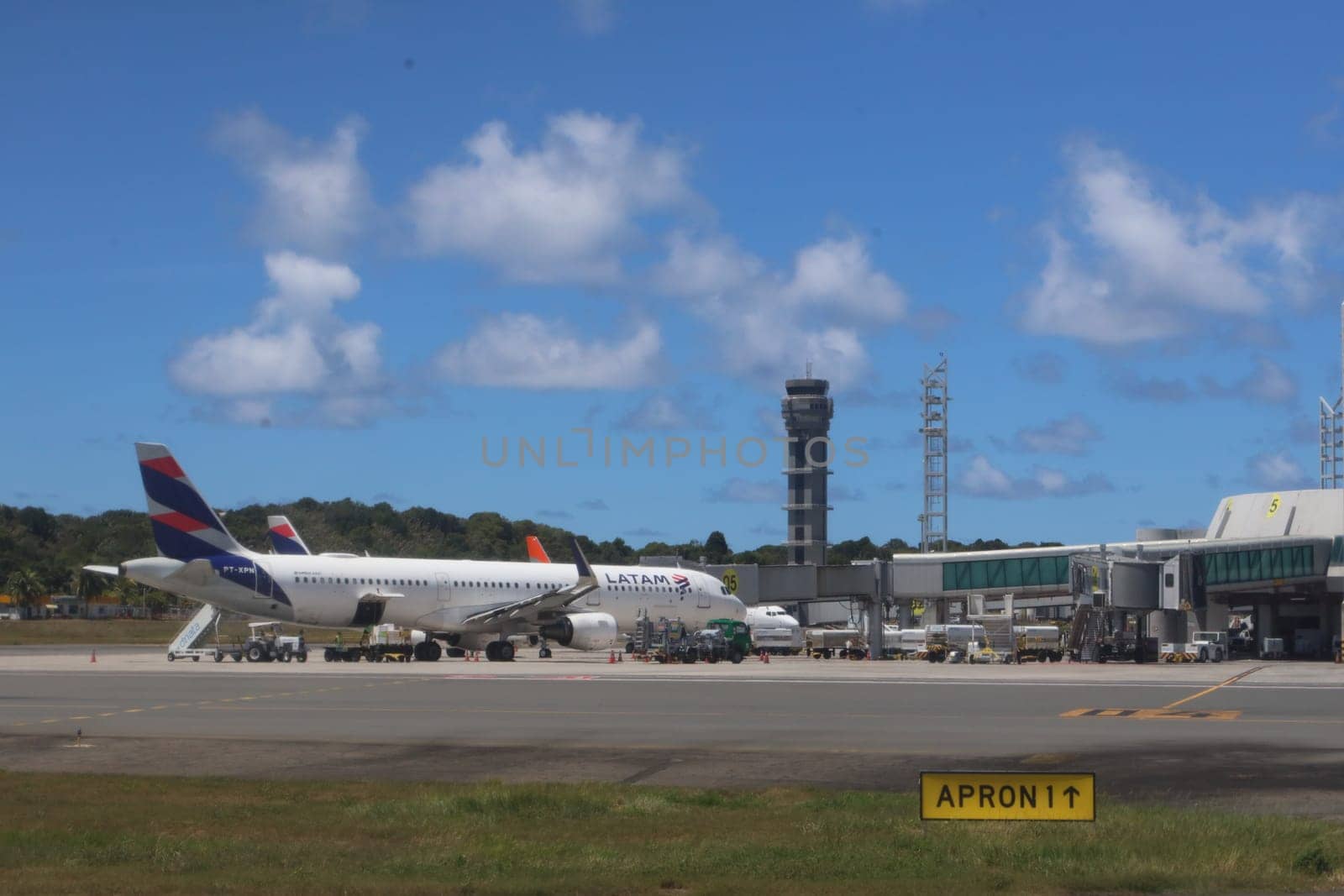 salvador, brazil - march 21, 2025: view of the aircraft apron at salvador airport in Bahia.