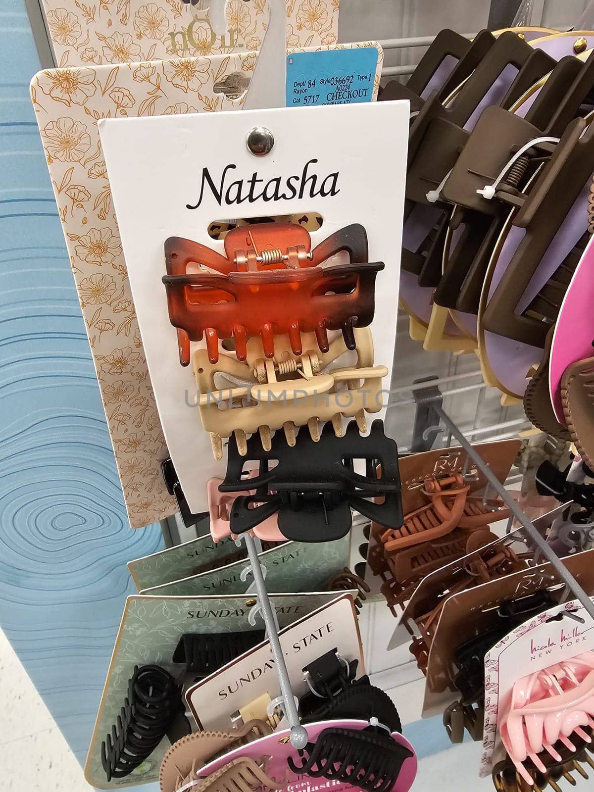 Ottawa, ON Canada - 03.23.2024: Stylish Hair Accessories Collection Assorted Claw Clips for Women and Girls, Fashion Essentials.