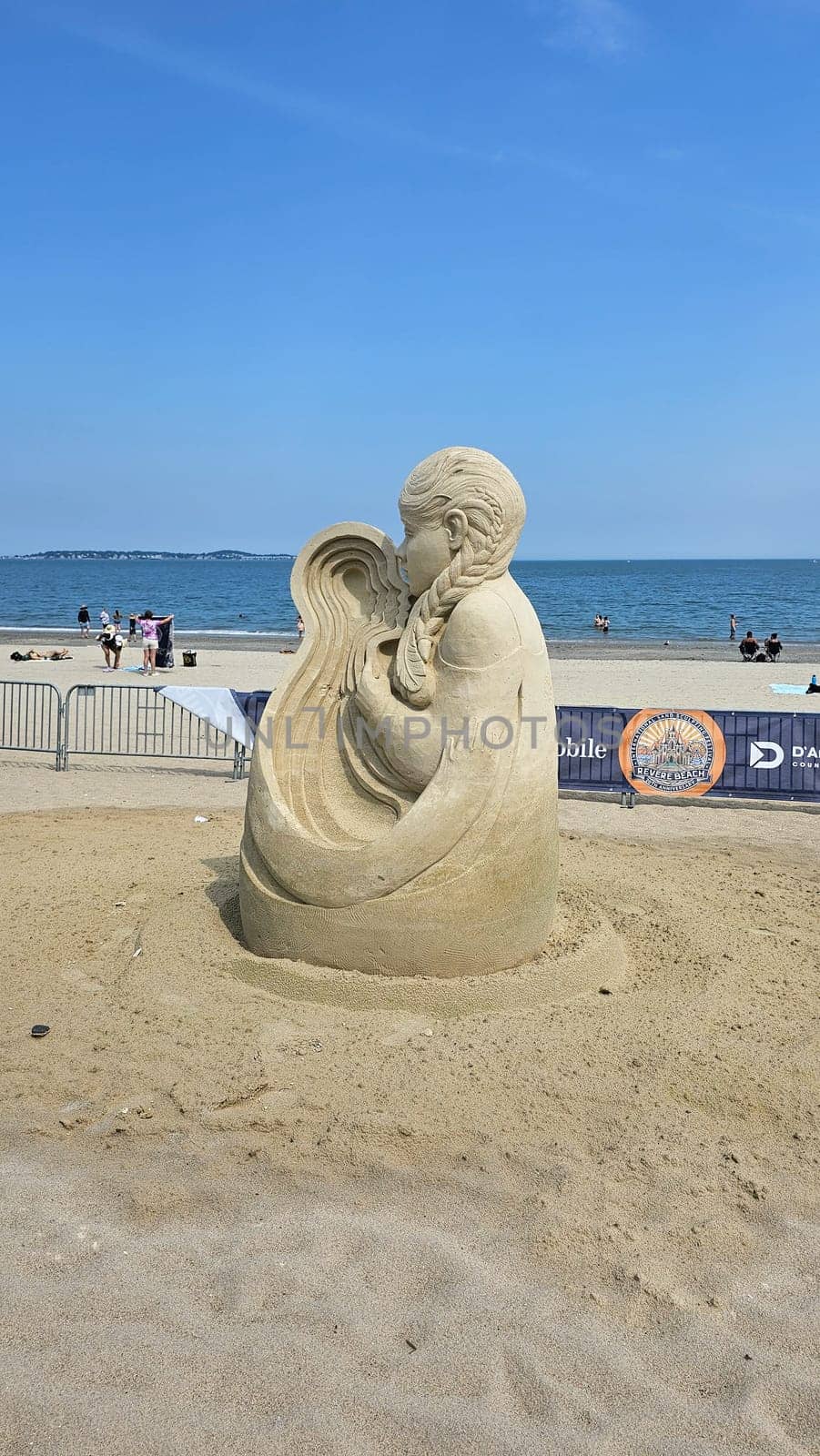 Boston, MA USA - 08.05.2024: Intricate Sand Sculpture Artistry Displayed on Beach, Captivating Coastal Charm and Creativity.