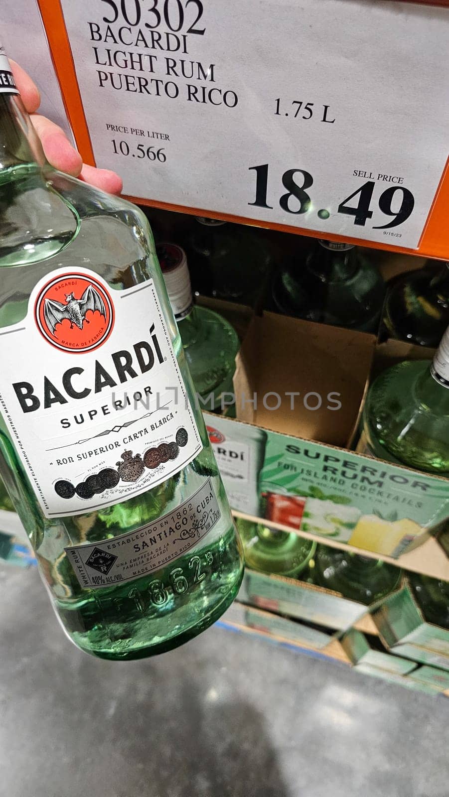 Sarasota, FL USA - 12.26.2024: Refreshing Clear Spirit Bottle with Label Close-Up, Ready for Party and Celebration.