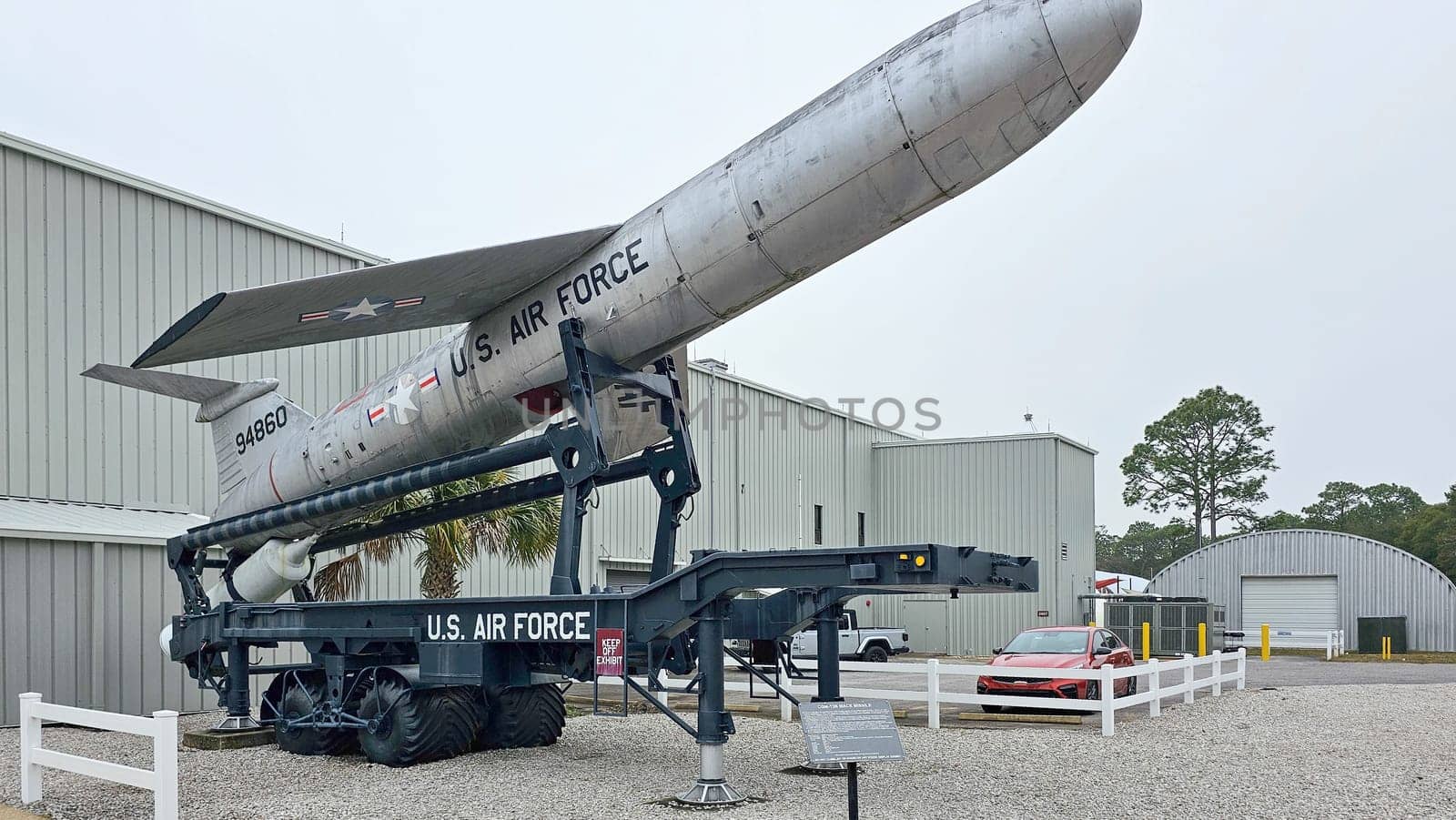 Eglin AFB, FL USA - 12.27.2024: Vintage Missile Display at a Museum, Cold War Relic, Historic Aerospace Technology Showcase.