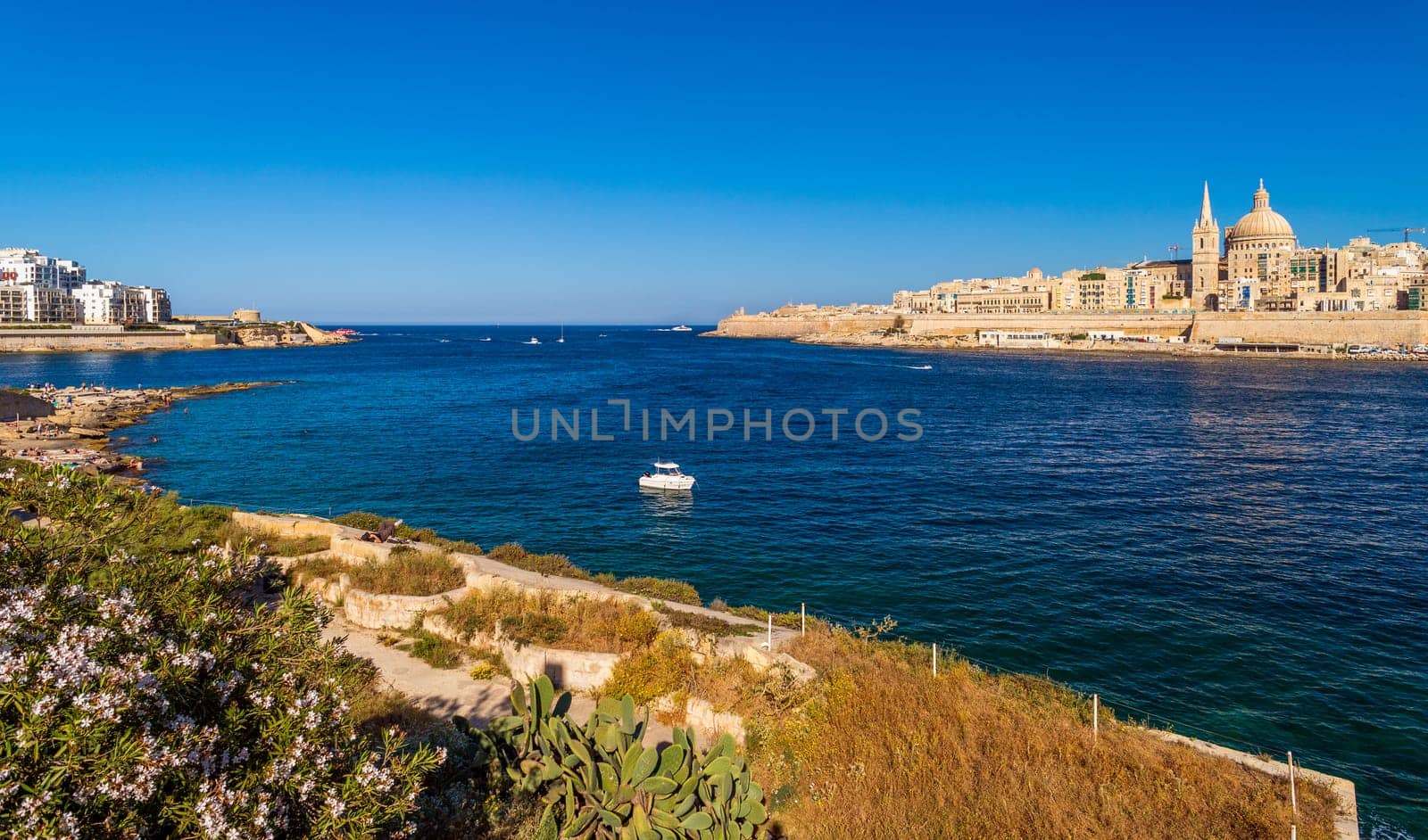 Beautiful cityscape of Valletta viewed from Manoel Island, Malta.