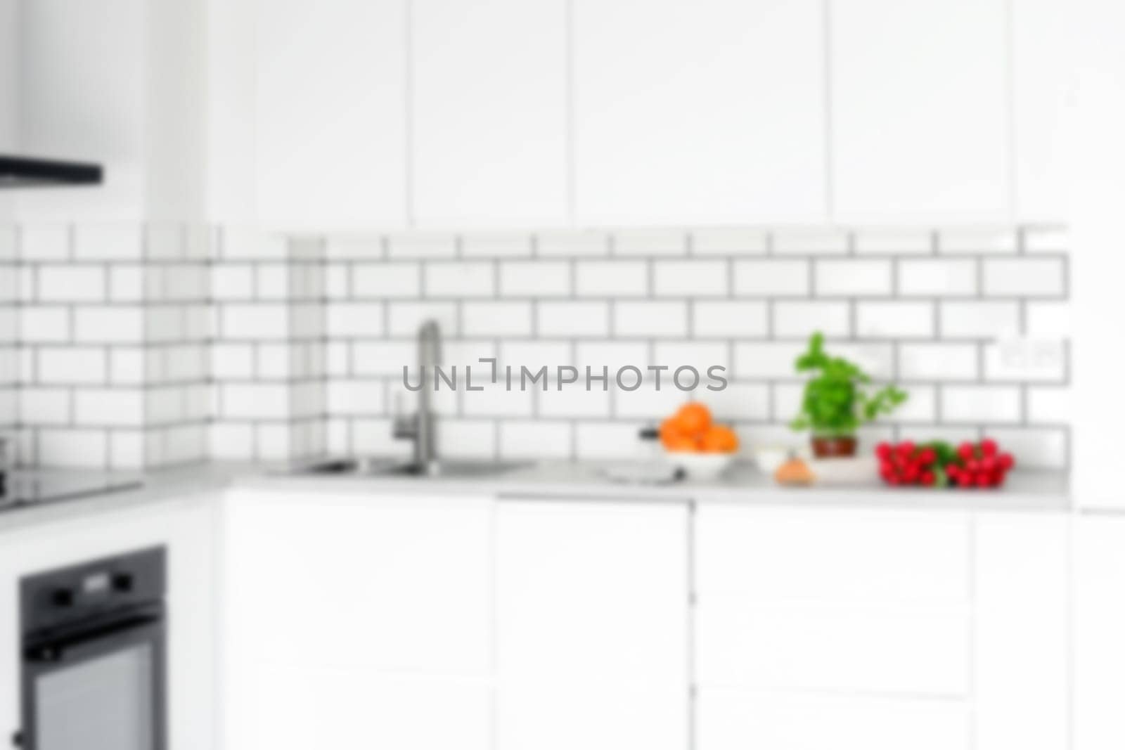 Kitchen Countertop Blurred In A Light, Modern Kitchen, Out Of Focus