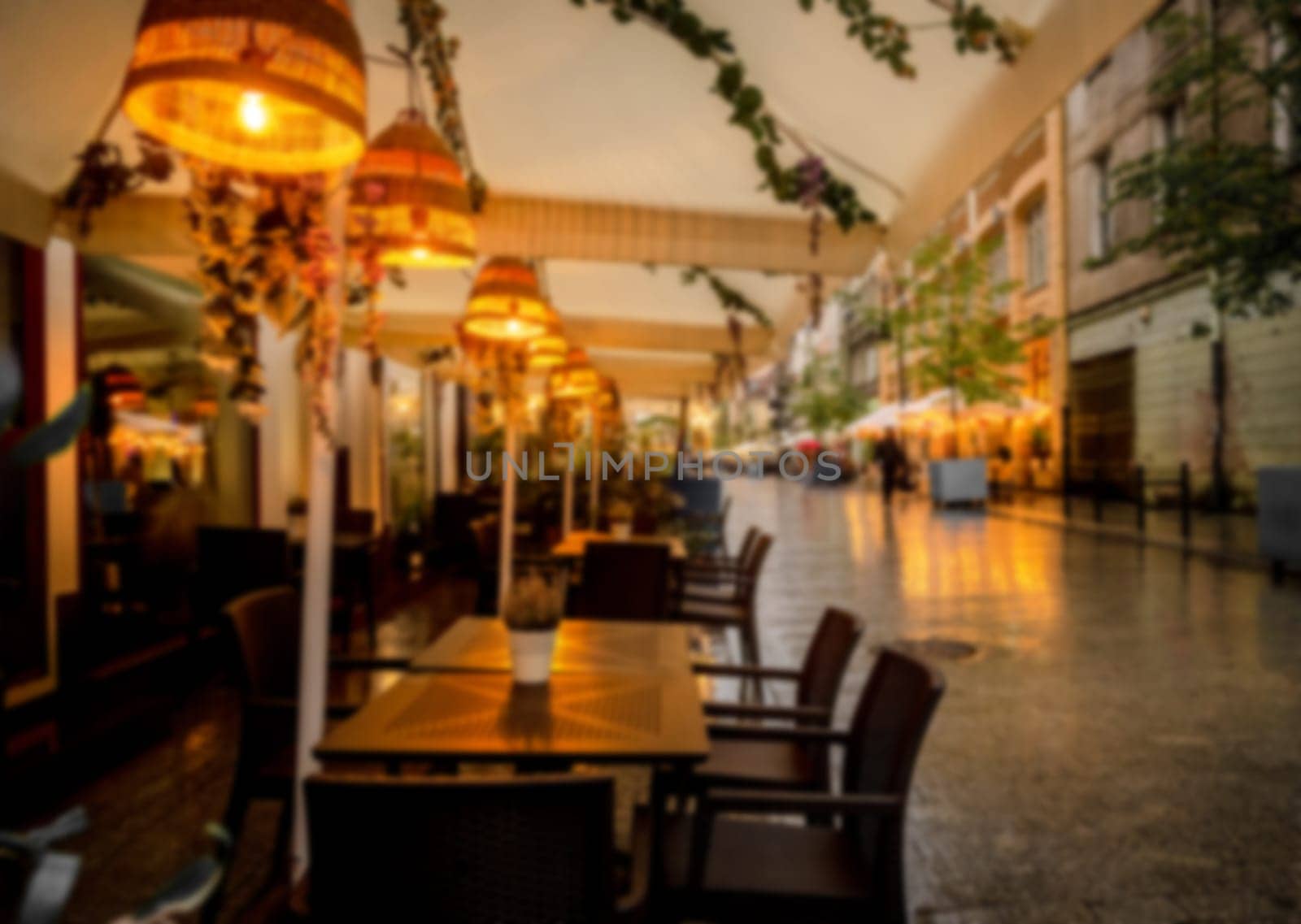 Blurry Interior Of A Cozy Cafe In A Trade Center, Out Of Focus