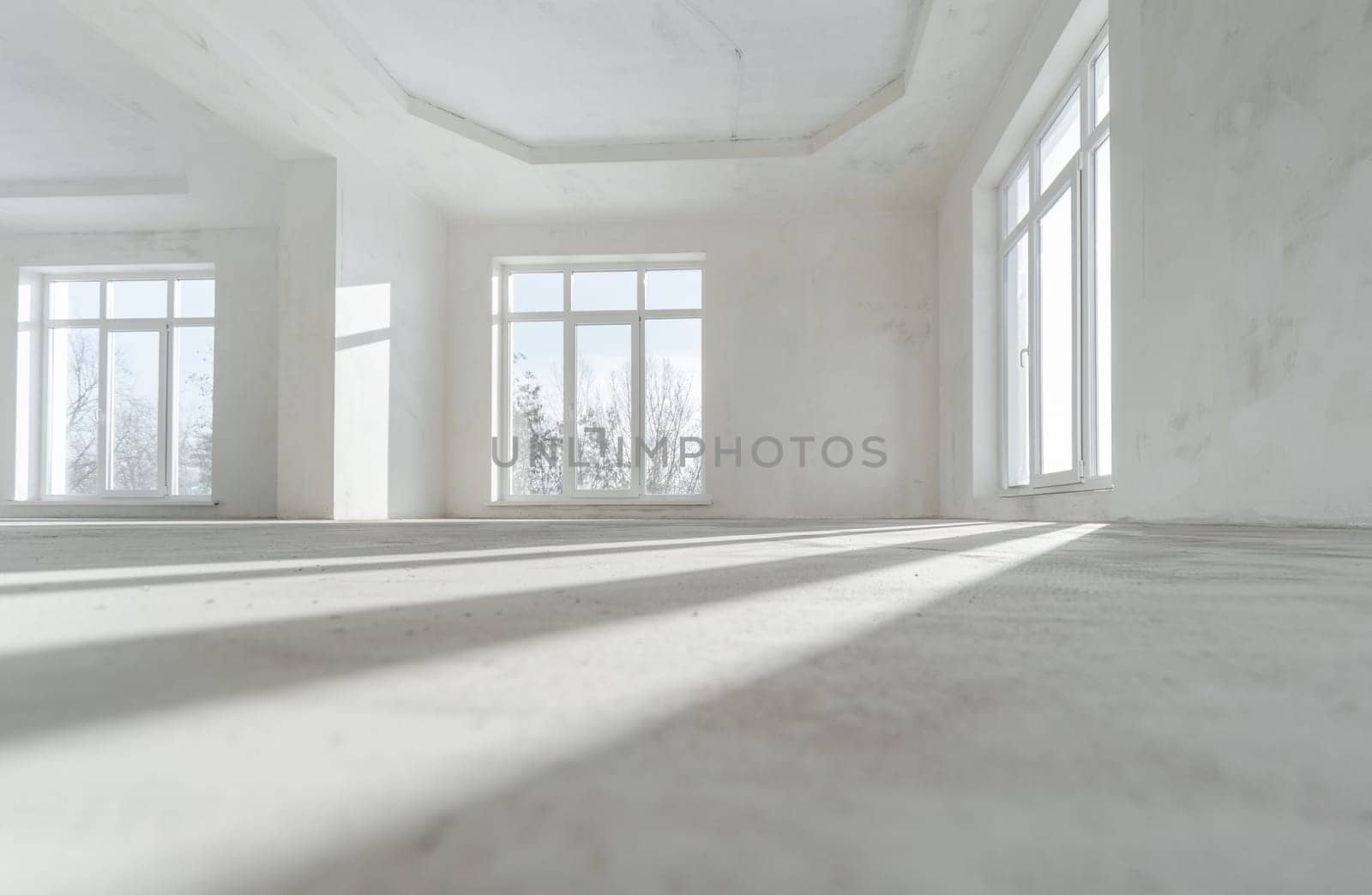 Light, Empty Interior Of The Hall In The Big House Ready For Final Finishing And Wall Painting