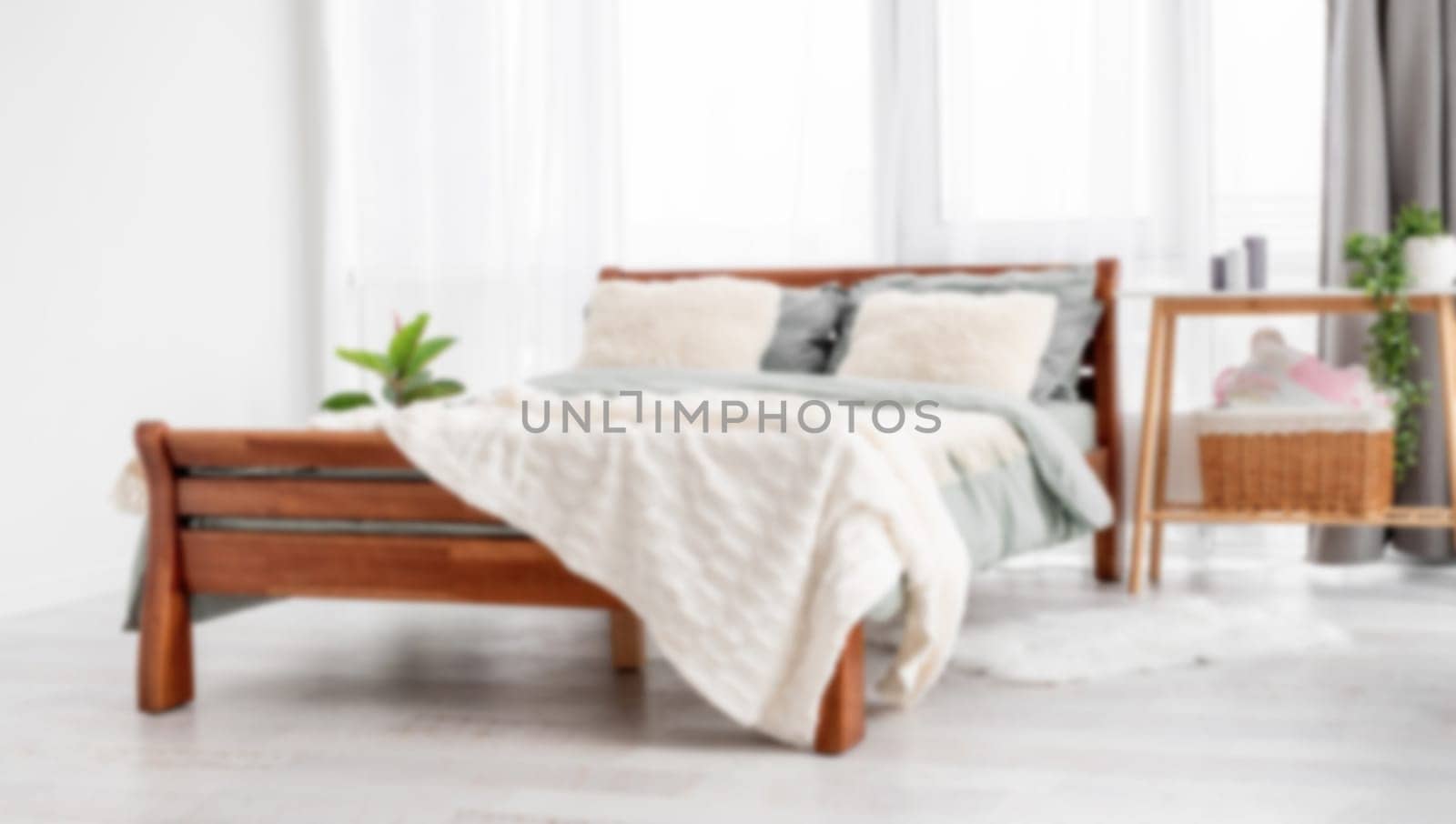 Interior Of The Big Light Bedroom Blurred And Out Of Focus