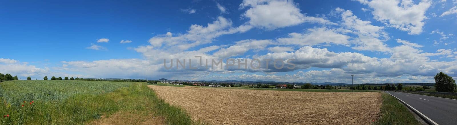 Idyllic rural view of pretty farmland and healthy livestock, in the beautiful surroundings of the Rhoen, bei Fulda in Hesse, Germany. High quality photo
