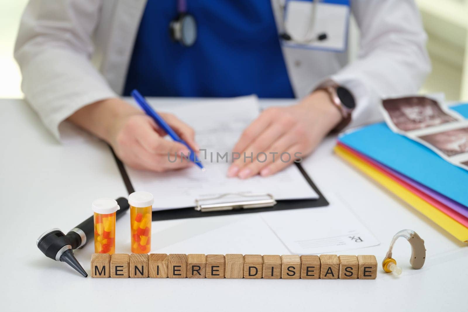A healthcare professional meticulously documents comprehensive details related to the treatment of Menieres disease