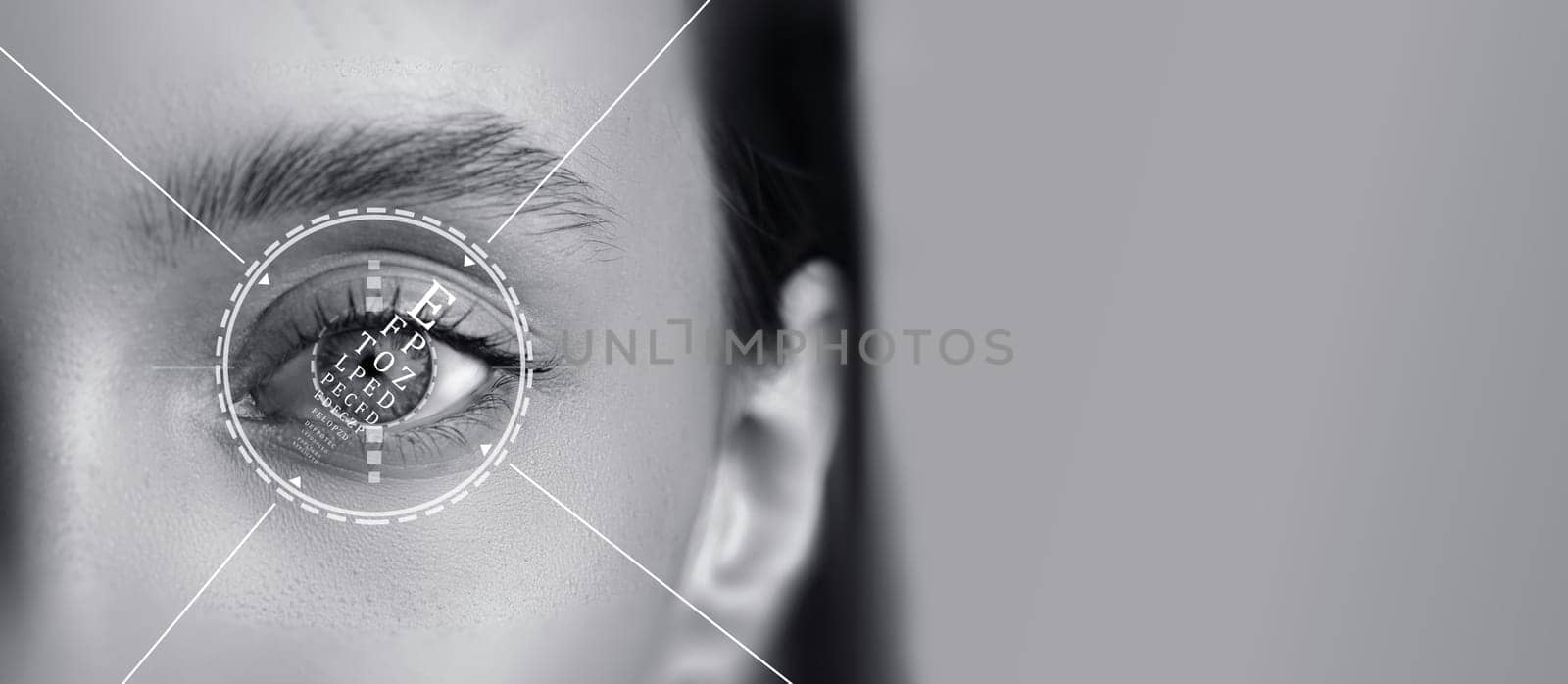 Biometric technology captures the unique features of an eye, highlighting intricate details in a stark black and white background. This modern technique emphasizes security and identification.