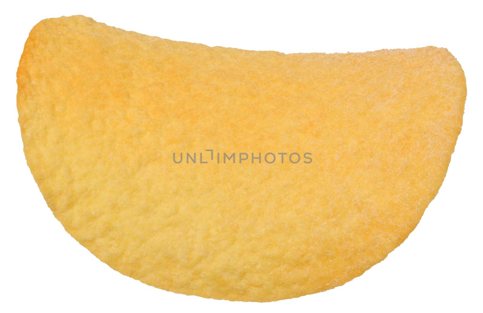 Close up of one saddle shaped potato chip isolated on background.