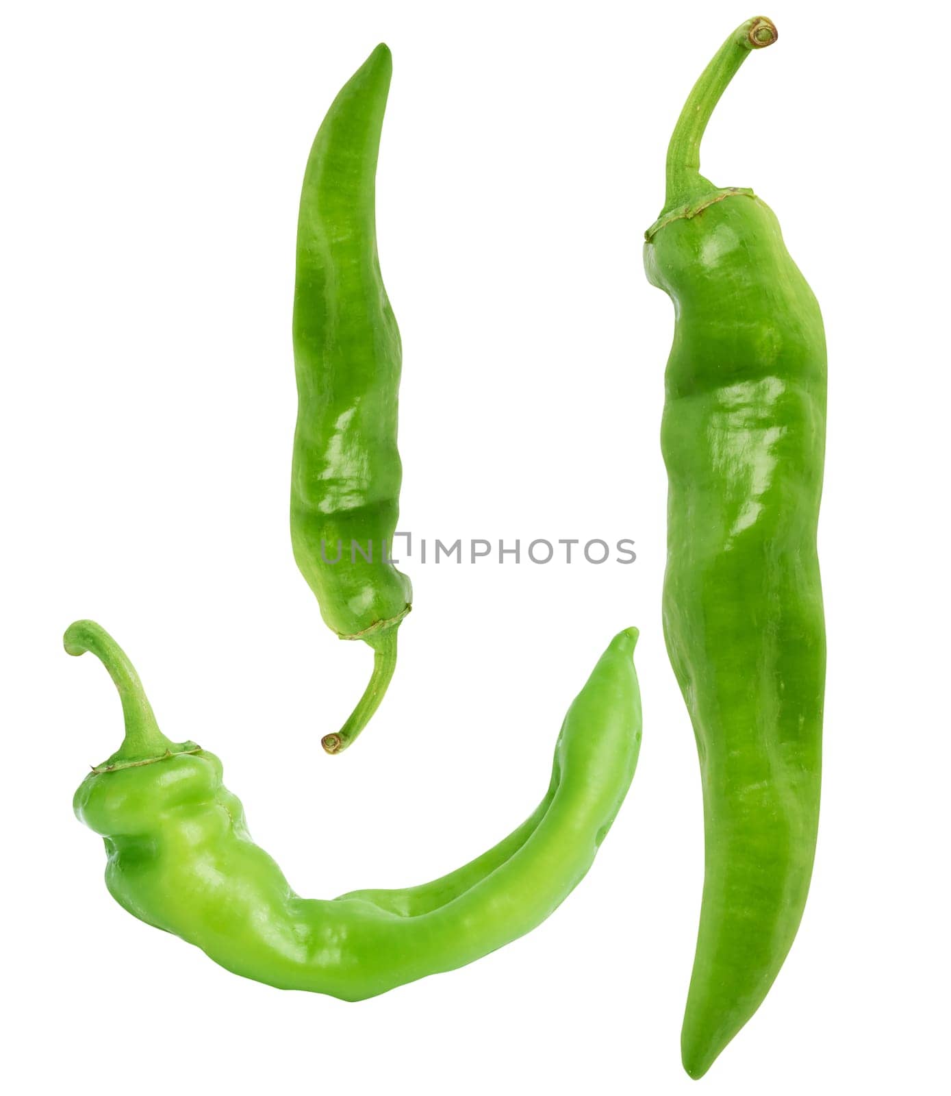 pod of green hot pepper isolated on white background, spicy spice