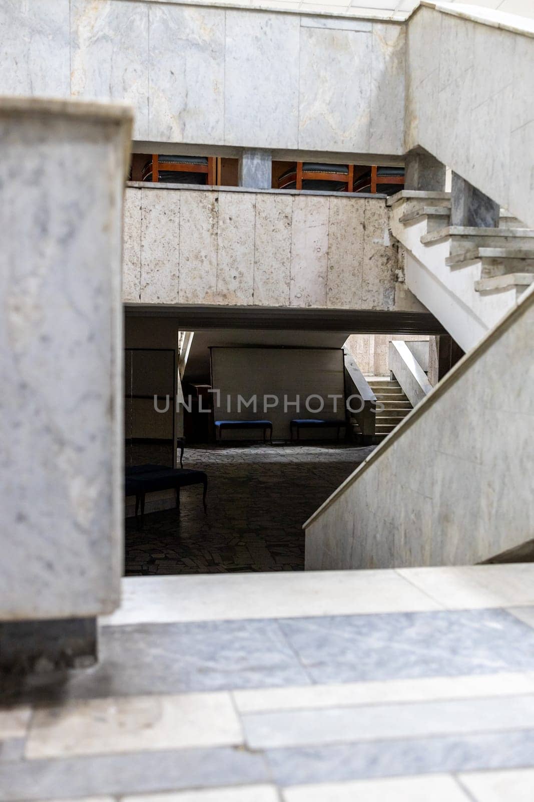 steps and stairs from marble and shell rock in building