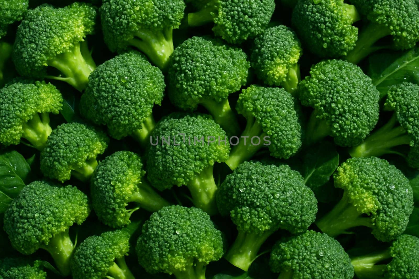 AI generated top view of fresh broccoli with dew drops in daylight bright clean and healthy feel suitable for food wellness nutrition and lifestyle content