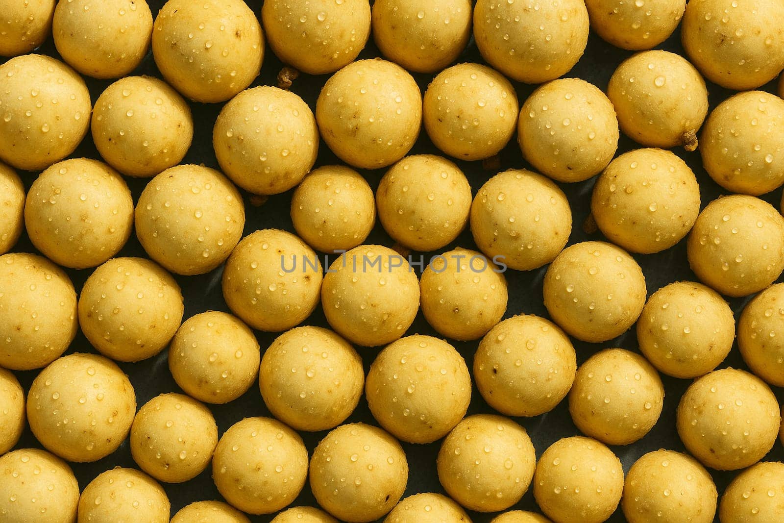 AI generated top view of fresh longkongs with water droplets under bright daylight showcasing clean texture and natural color ideal for tropical fruit and freshness concept