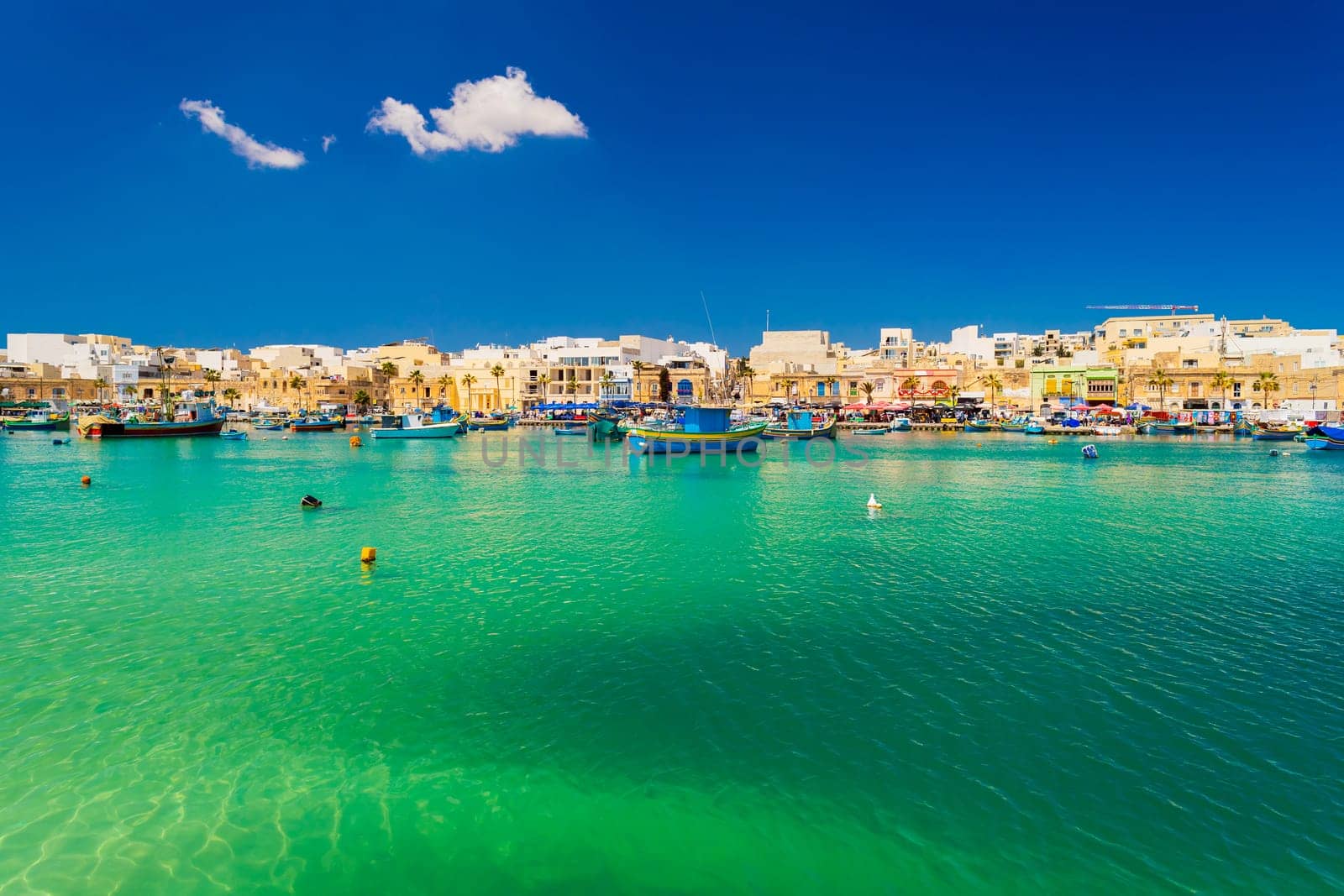 Picturesque view of Marsaxlokk, a small fishing town in Malta.