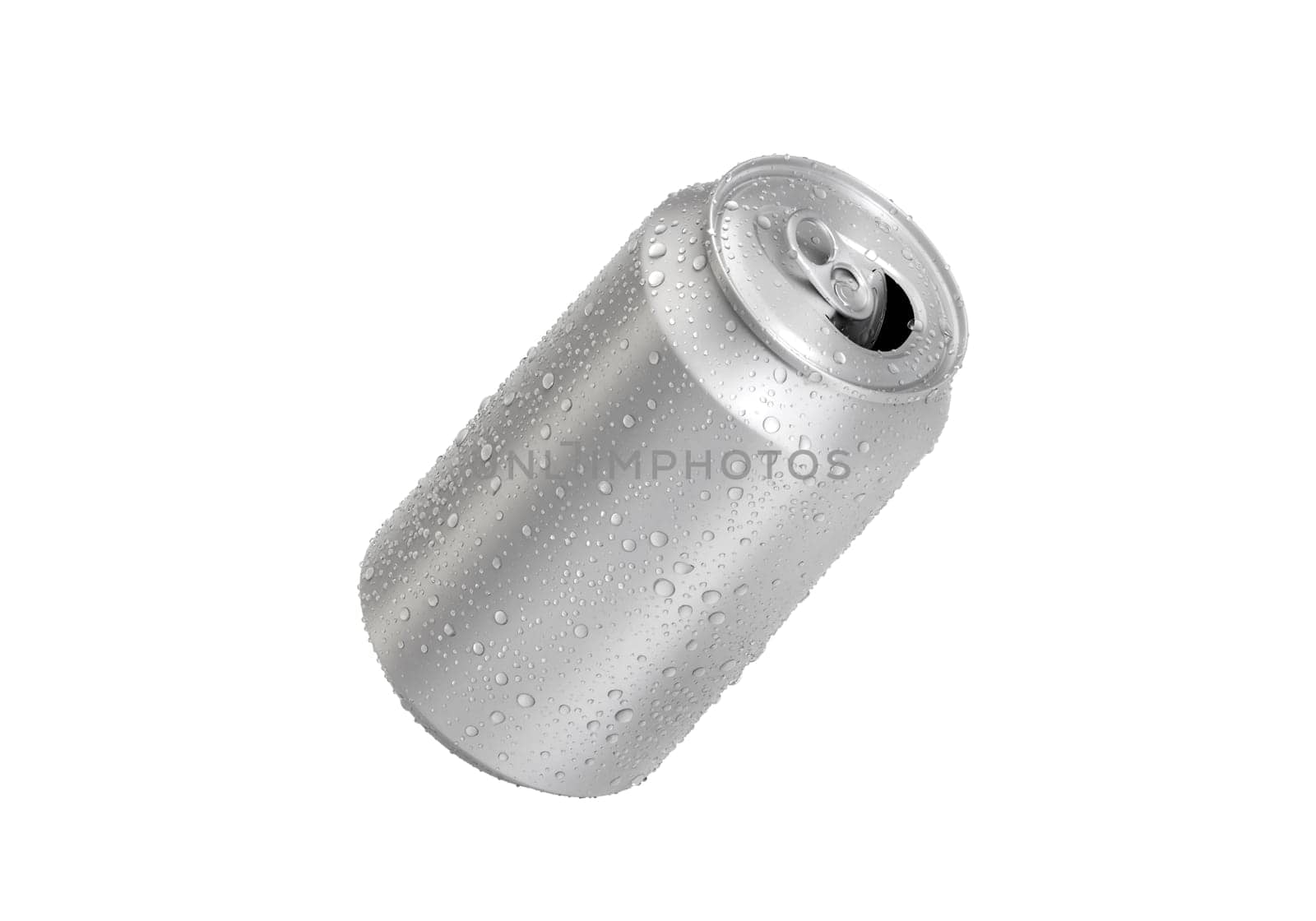 Open Aluminum soda can with water drops isolated on white background