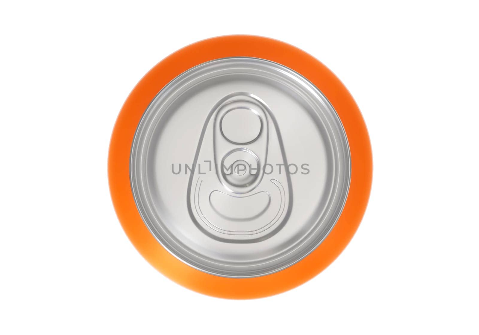 Top view. Orange aluminum drink can isolated on white background