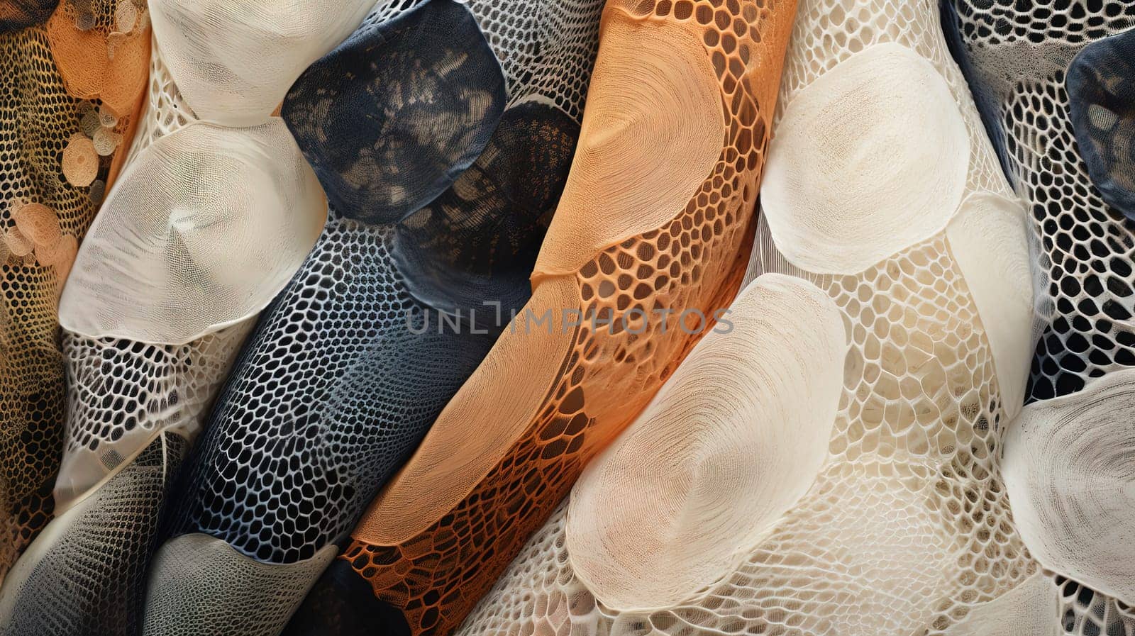 Abstract organic biotech fabric or tissue background with butterfly and mycelium inspired texture. Futuristic biotech material background. Generated AI.