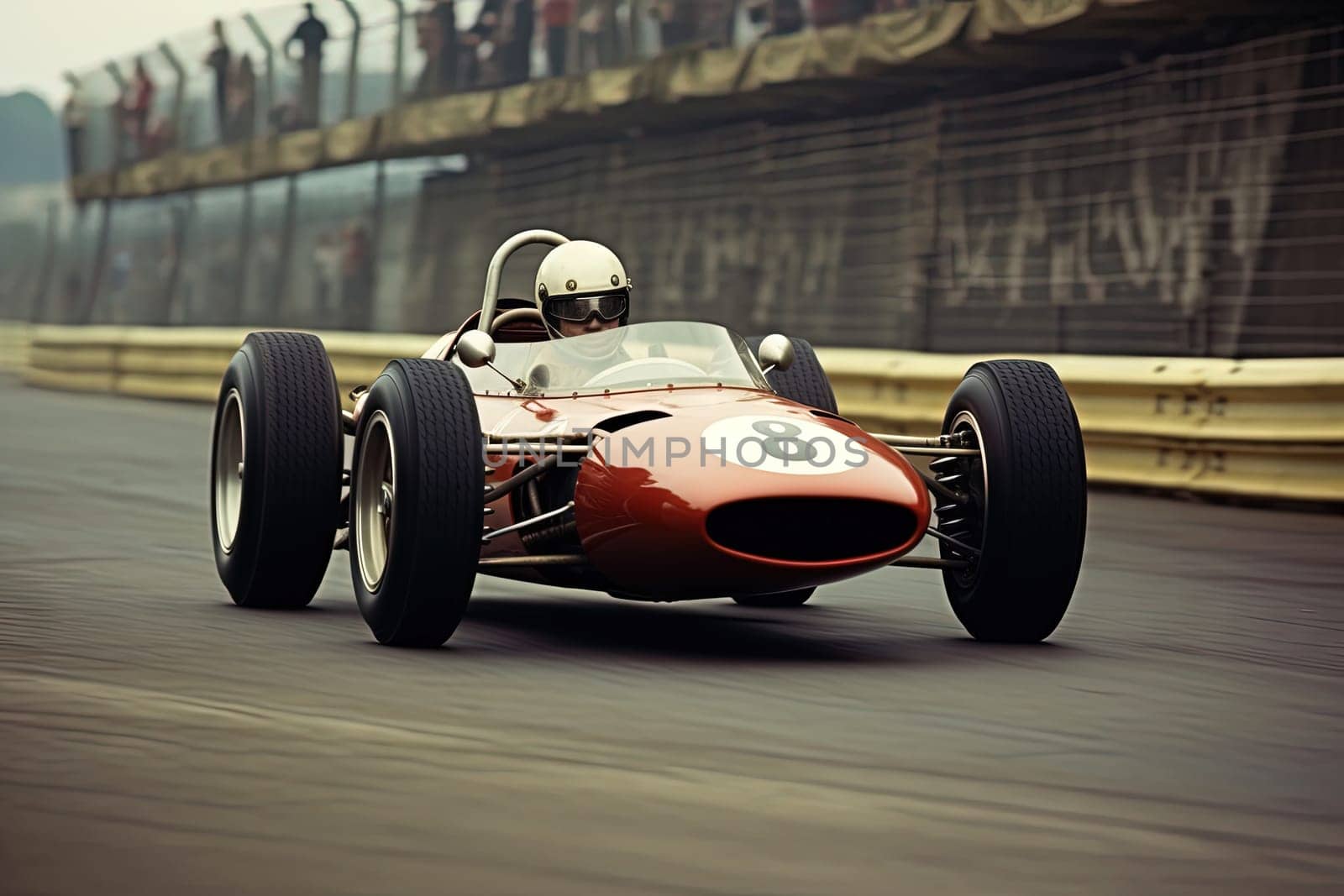 Retro racing car on the track. Vintage sport car championship. Generated AI