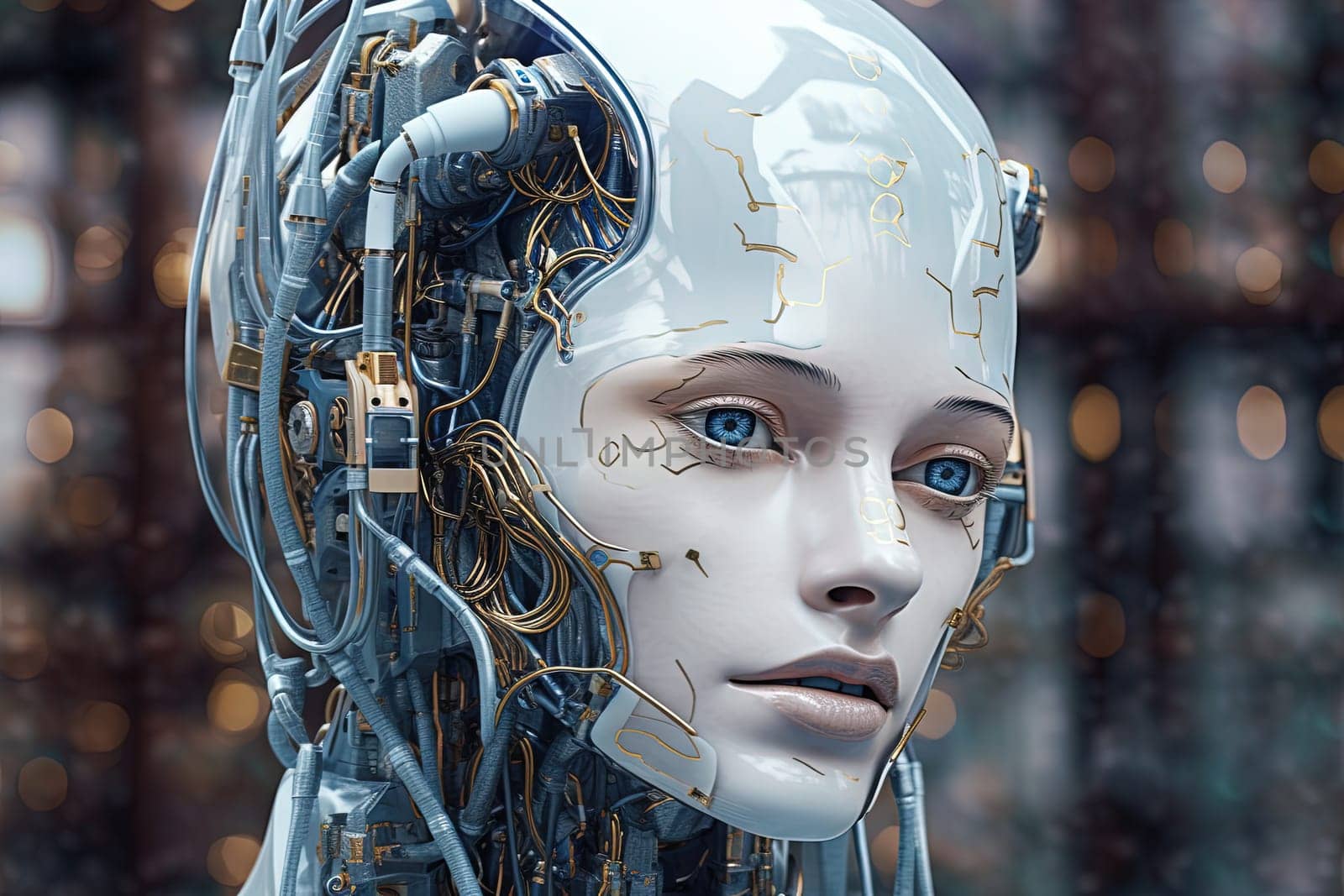 Cyborg or digitally improved human. Artificial intelligence and technology concept with advanced woman. Generated AI