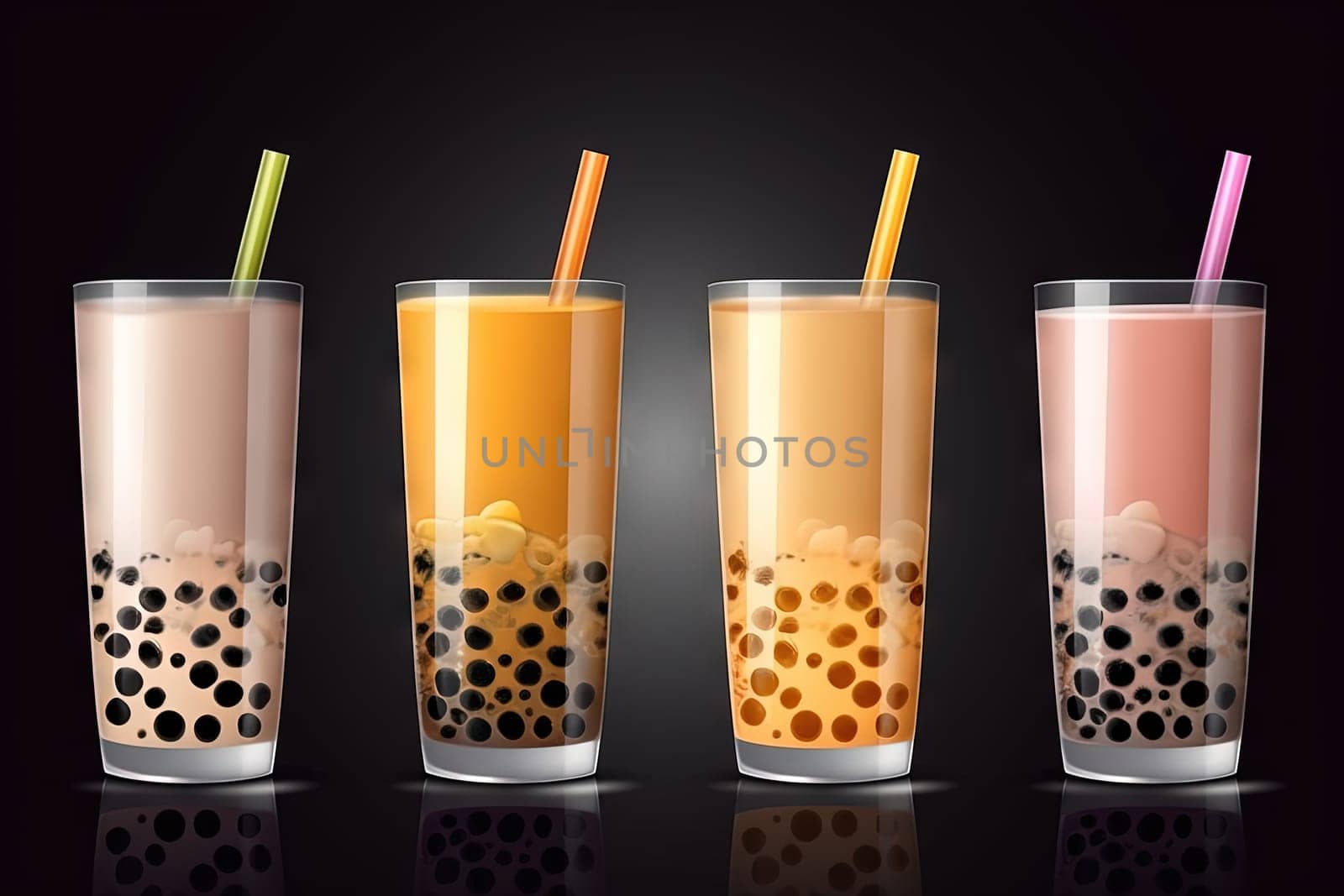 Fruit juice and berries in bubble tea with juicy splash in the glass. Generated AI