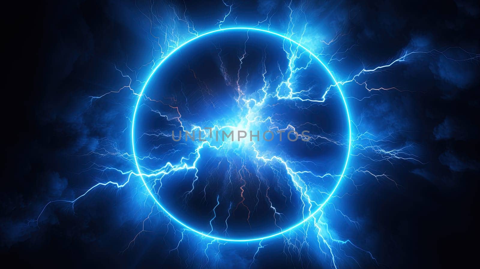 Lighting flash in the shape of circle. Ring of thunderstorm lightning as a portal. Generated AI.