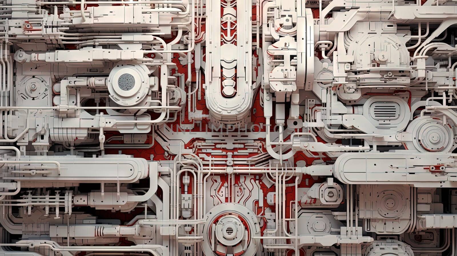 Background with metallic panels texture, wires and circuit. Spaceship hull wall technology background. Generated AI