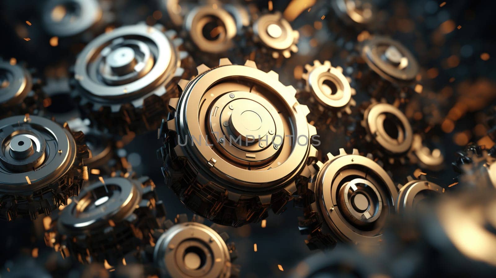 Technology or industrial background with abstract metallic gears in mechanism. Generated AI.