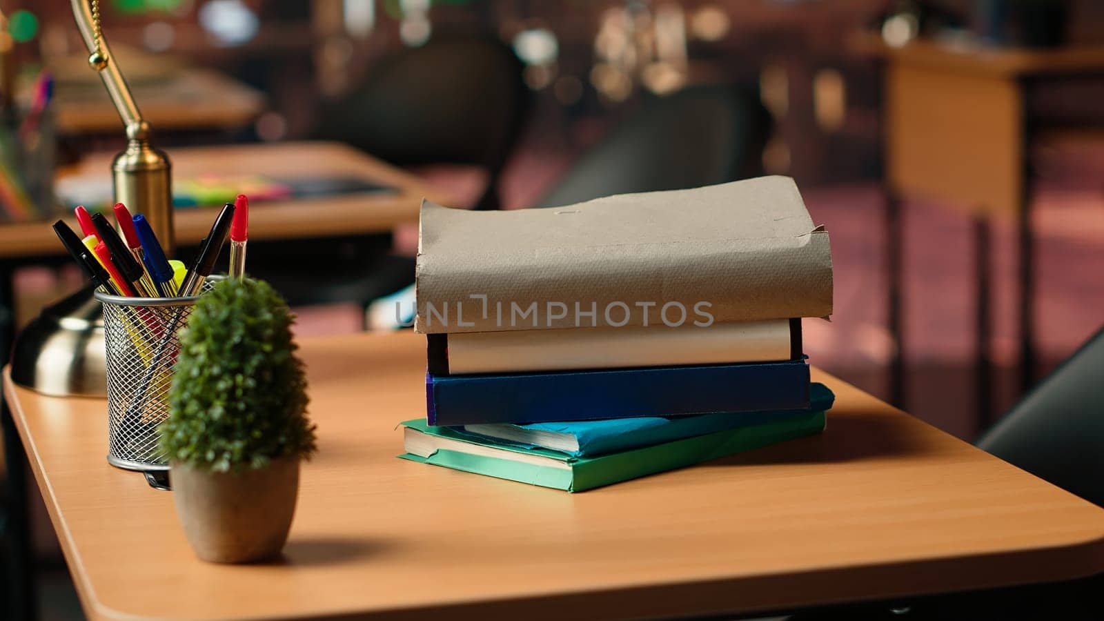 Old fashioned library desks with historic charm and beautiful decorations, study area creating vintage aesthetics. Sophisticated and peaceful environment for learning and wisdom.