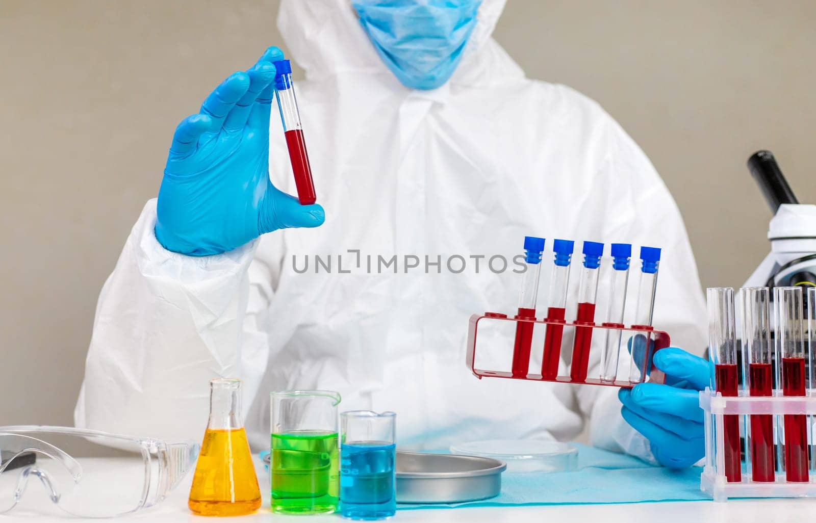 examine blood in the laboratory. Selective focus. medicine.