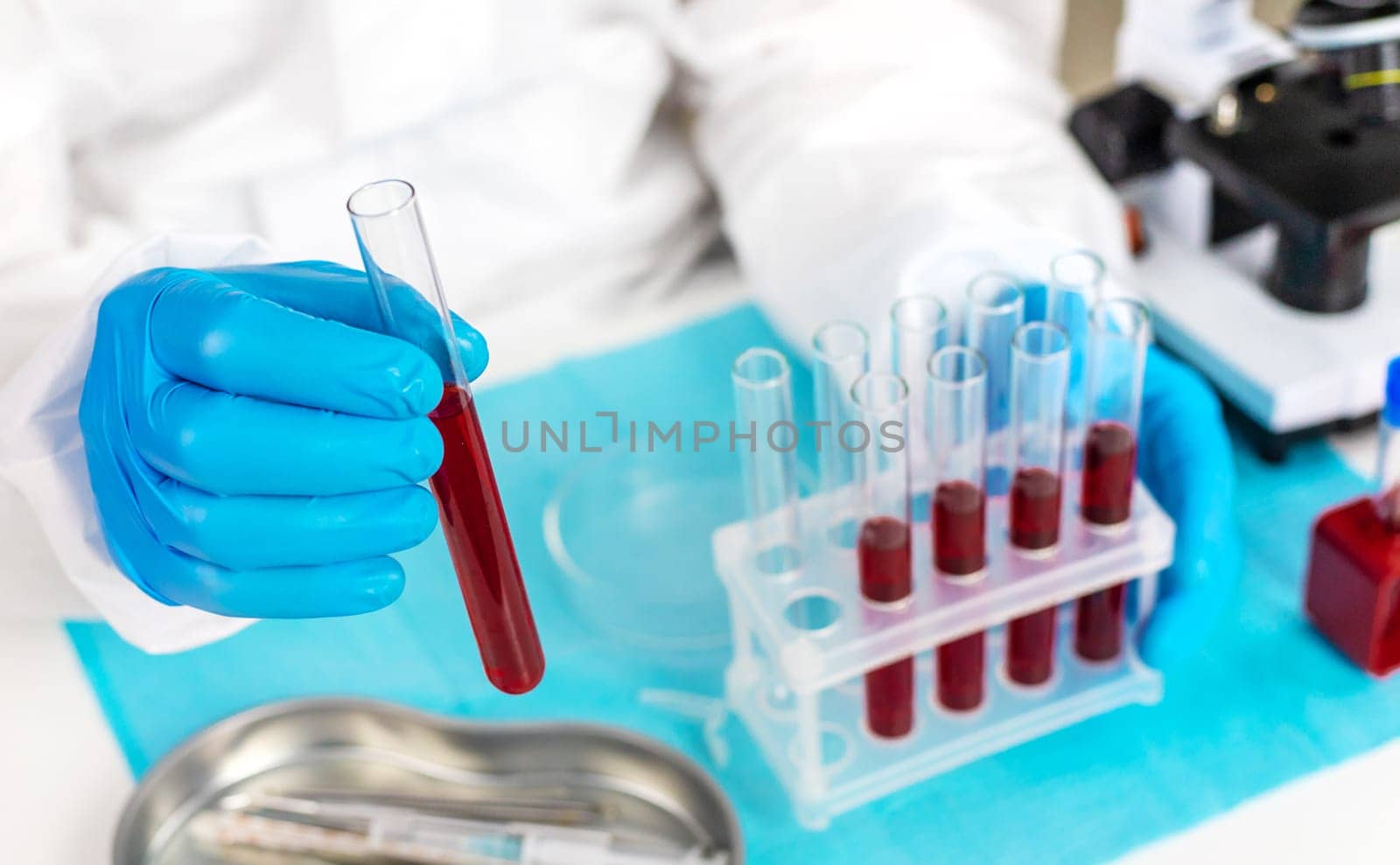 examine blood in the laboratory. Selective focus. medicine.