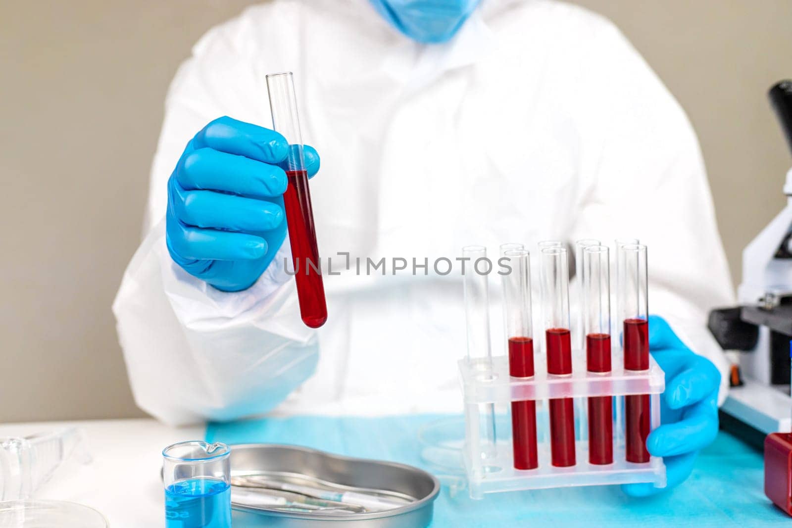 examine blood in the laboratory. Selective focus. medicine.