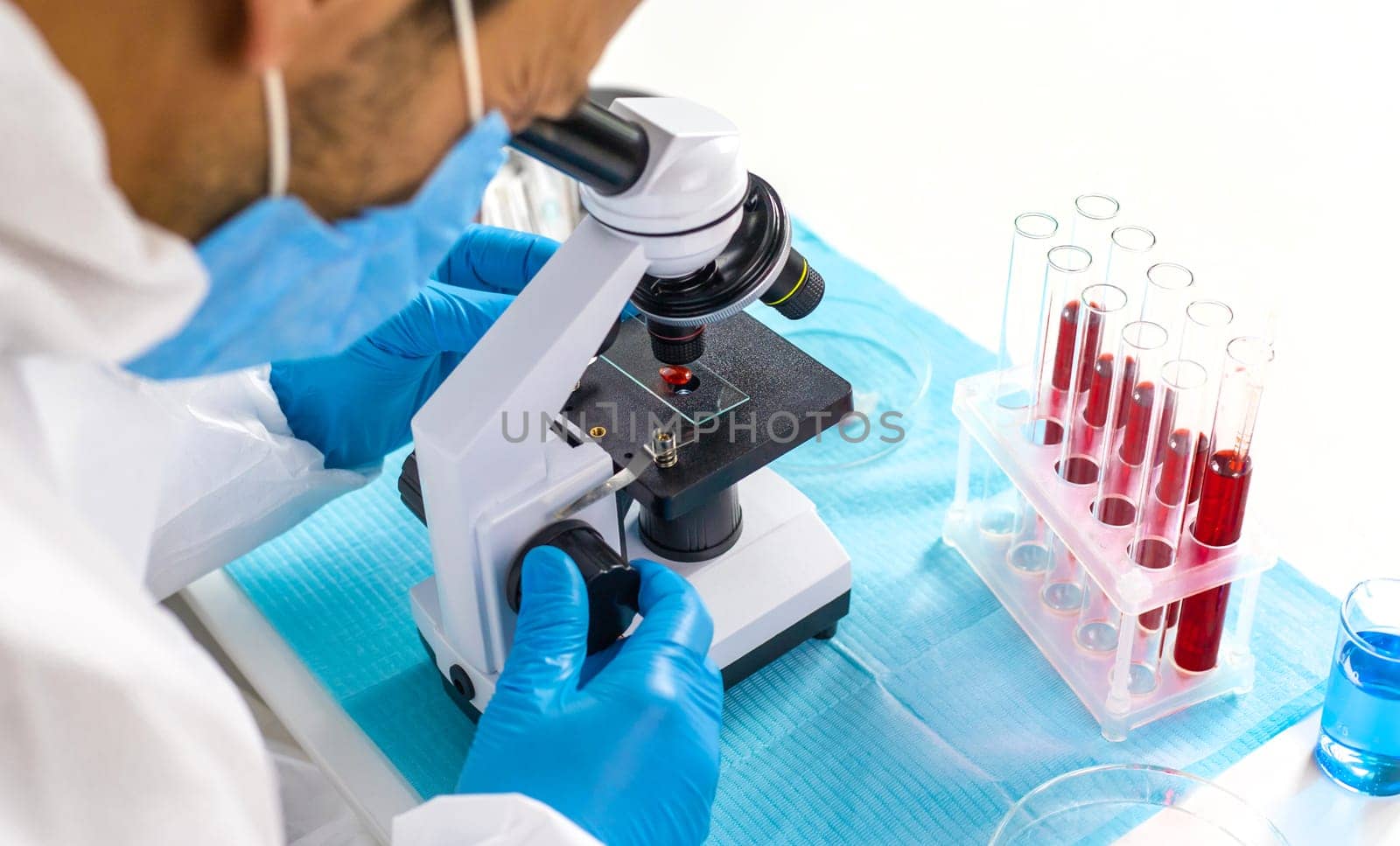 examine blood in the laboratory. Selective focus. medicine.